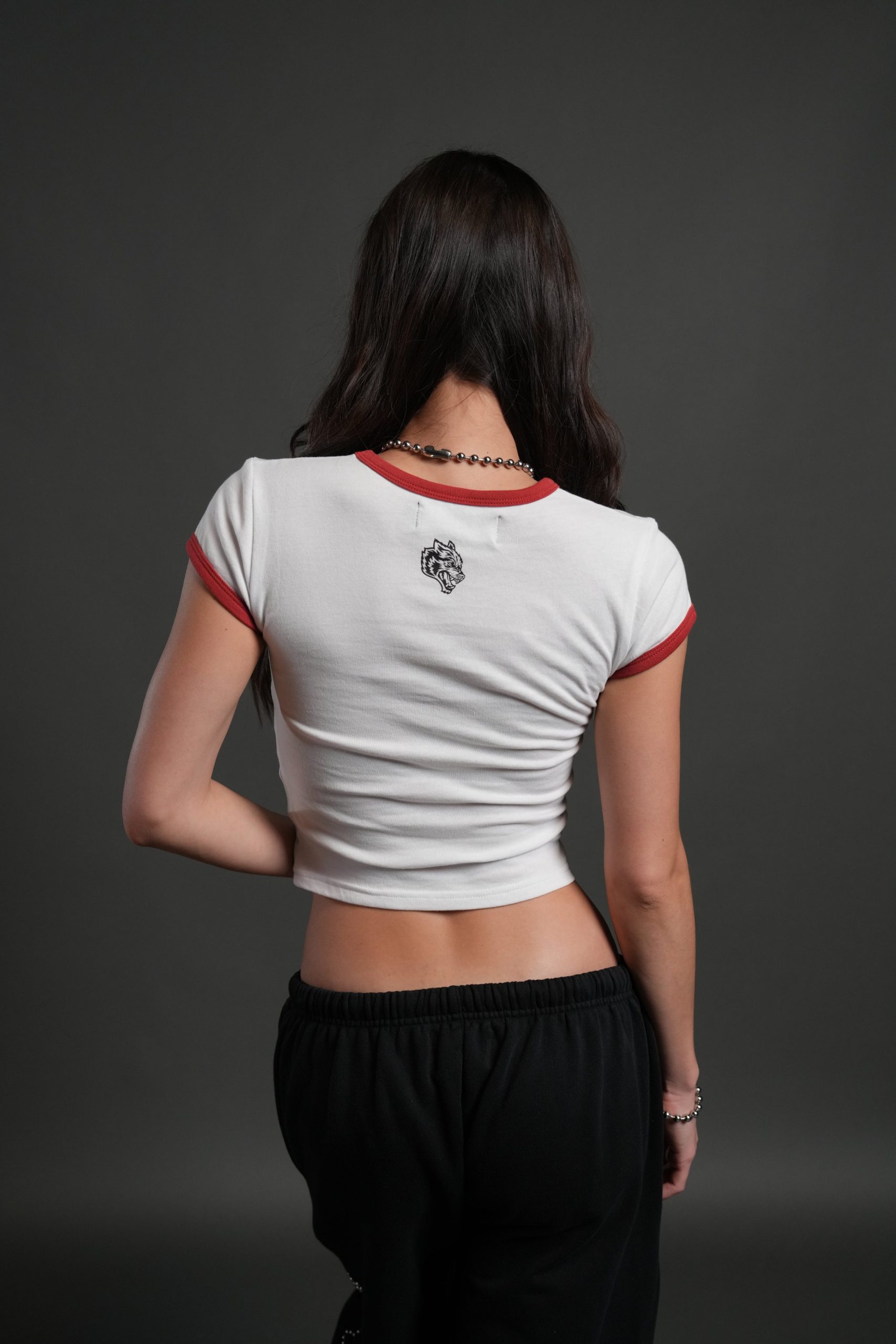 Sacred Flame Ringer Baby Tee in White/Roman Red - Image 2