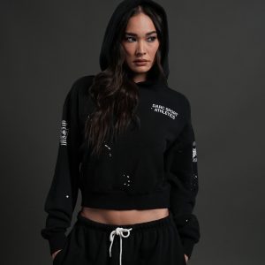 Darc Sport Athletics Owen Cropped Hoodie in Black Drift Wash
