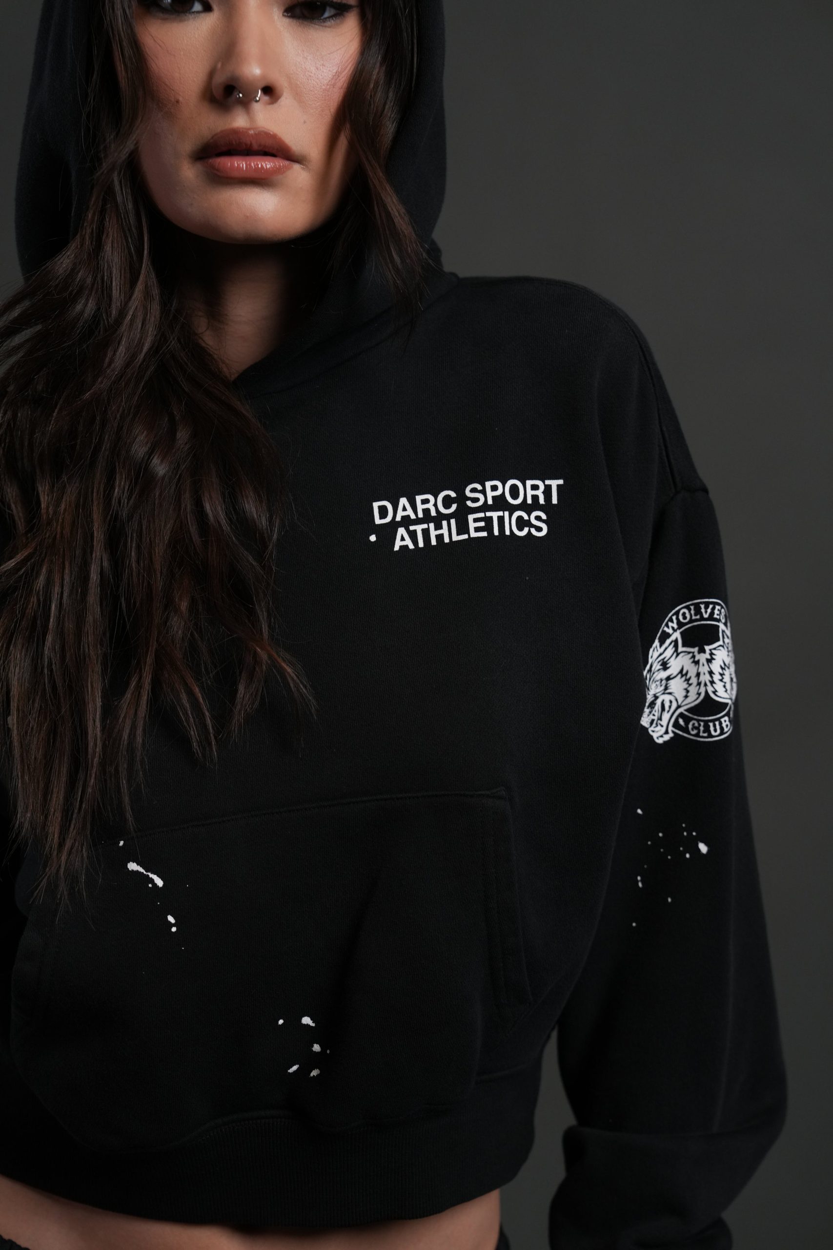 Darc Sport Athletics Owen Cropped Hoodie in Black Drift Wash - Image 5