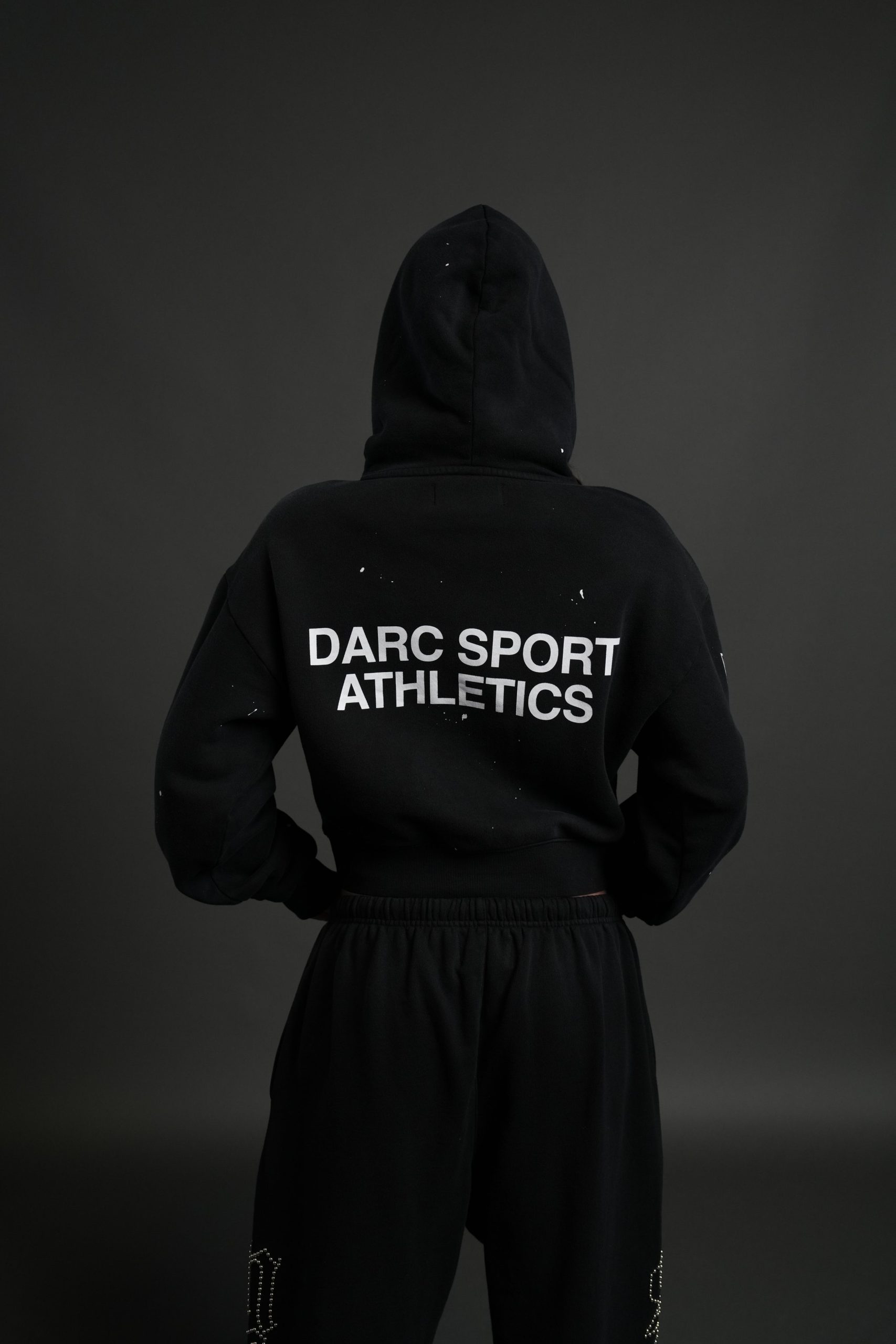 Darc Sport Athletics Owen Cropped Hoodie in Black Drift Wash - Image 2