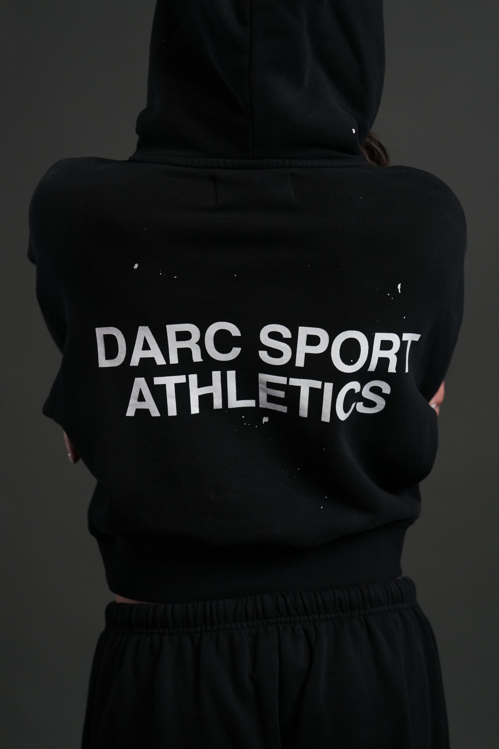 Darc Sport Athletics Owen Cropped Hoodie in Black Drift Wash - Image 4