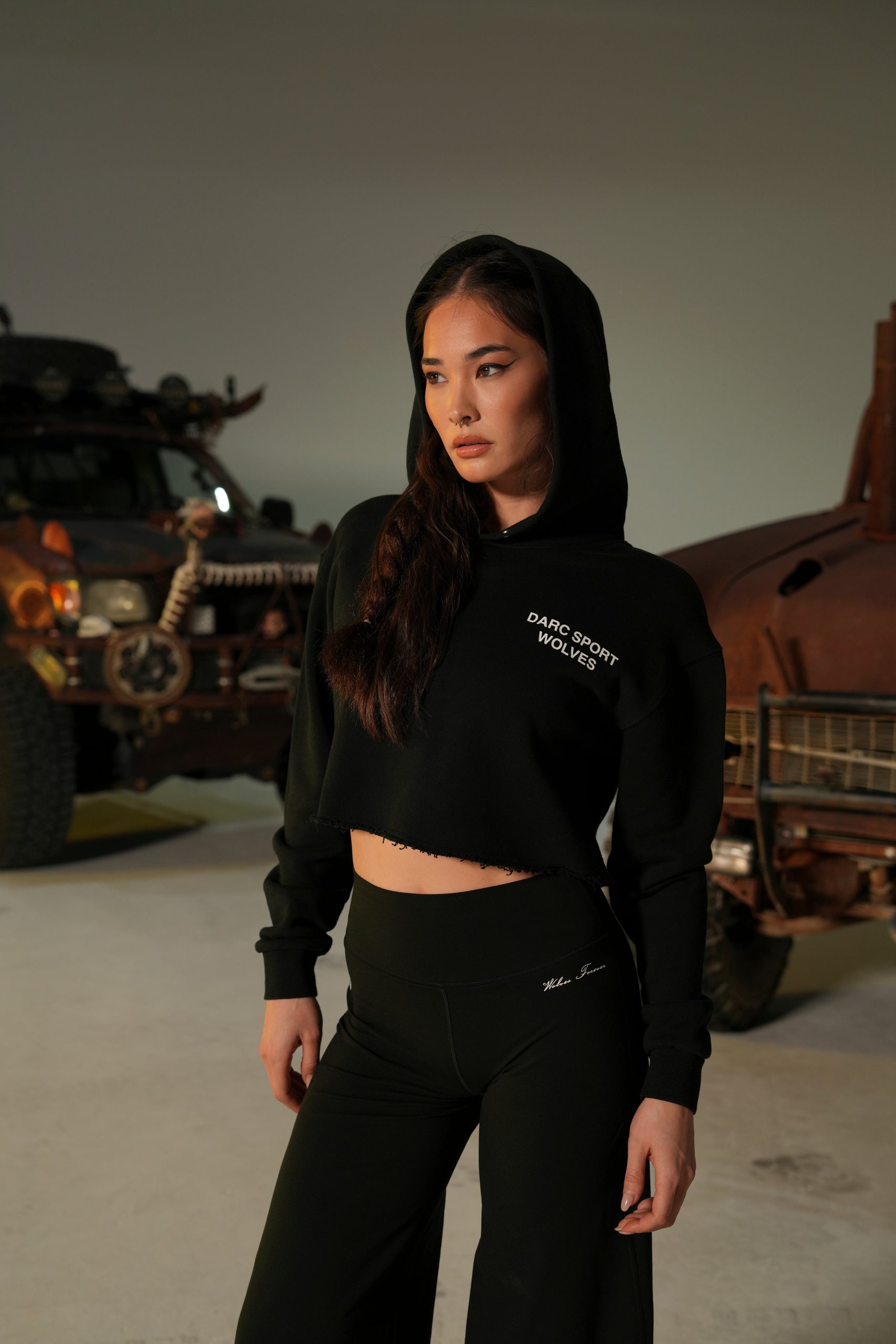 Darc Sport Wolves Pierce (Cropped) Hoodie in Black