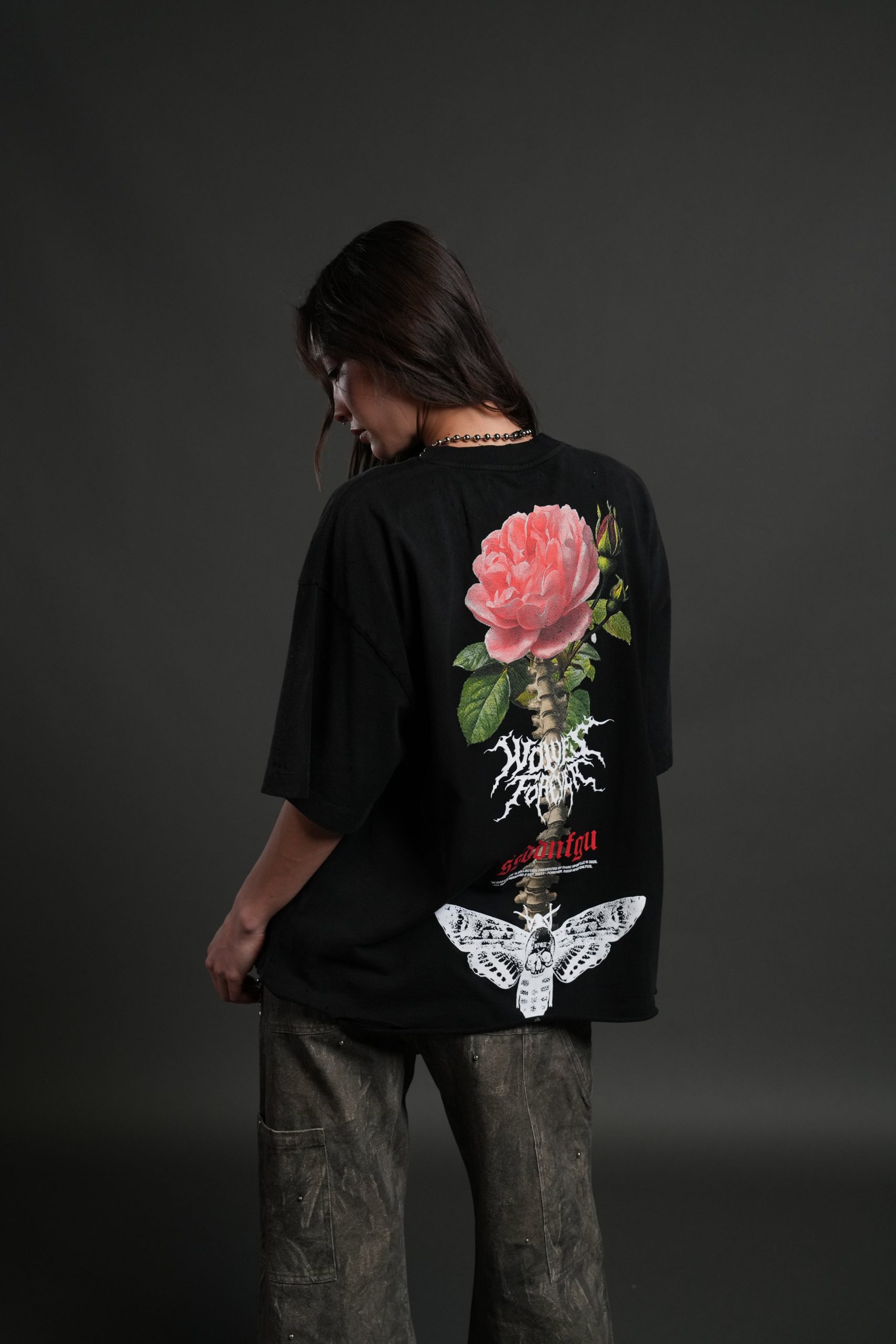 Mori Rose Distressed Grunge Tee in Black Drift Wash - Image 10