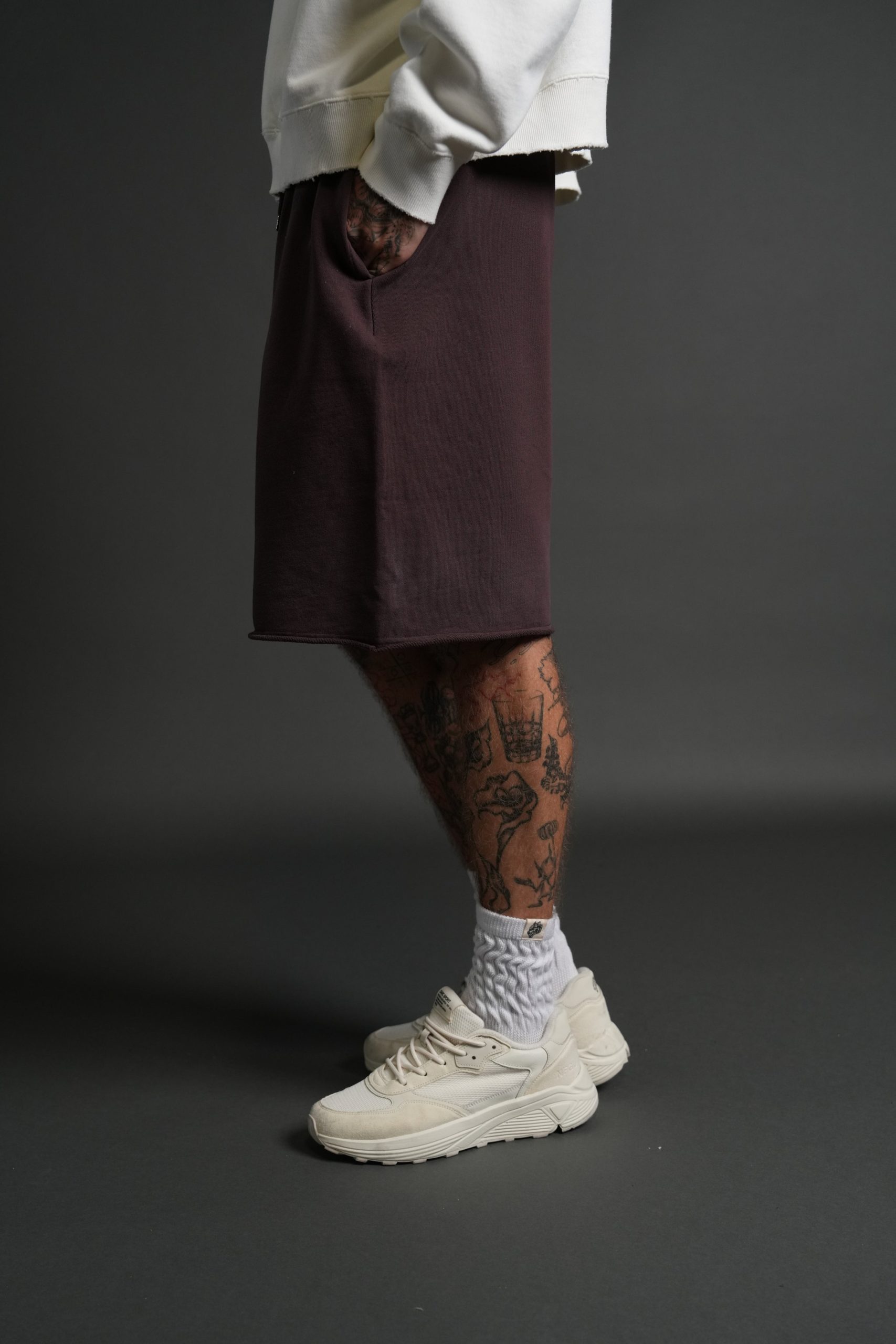 Darc Wandering Grunge Brock Sweat Shorts in Darc Garnet Drift Wash - Image 4