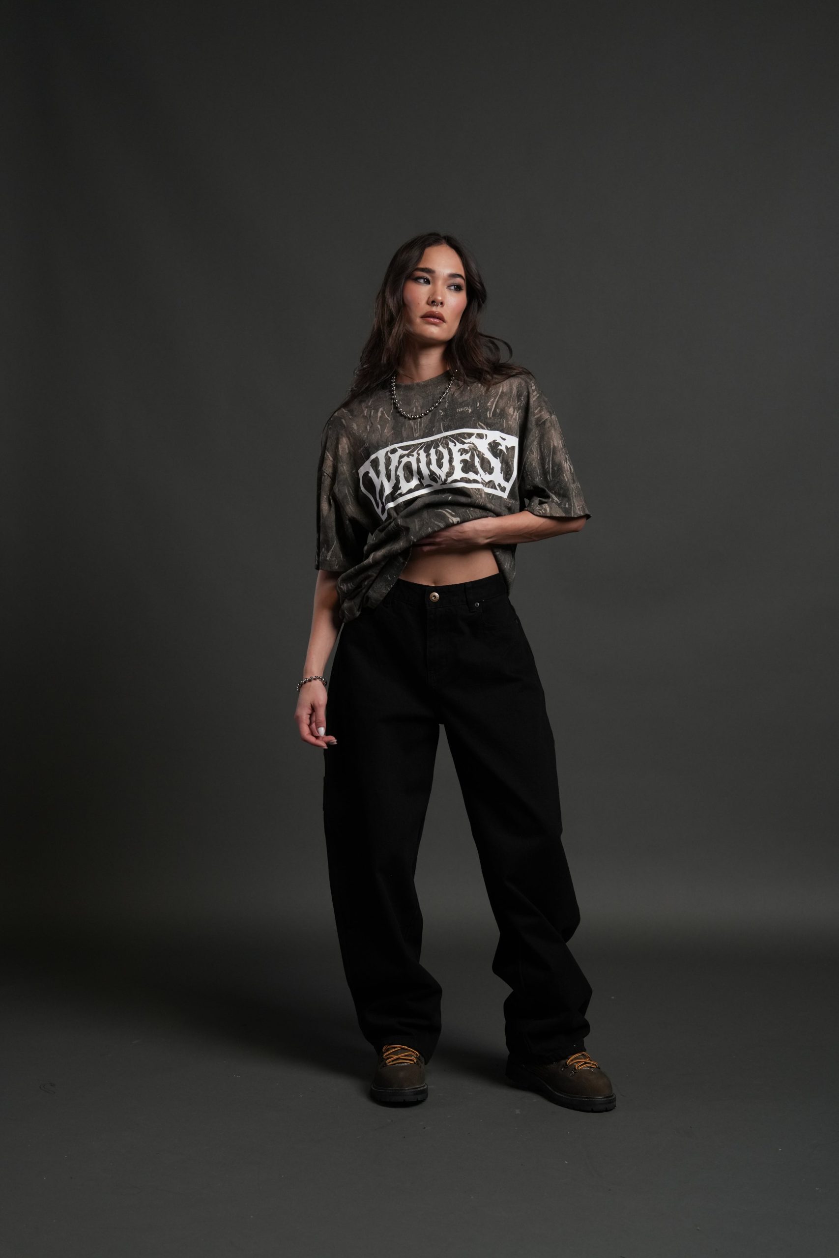 Midnight Wolves Unisex Premium Oversized Tee in Vintage Norse Camo - Image 6
