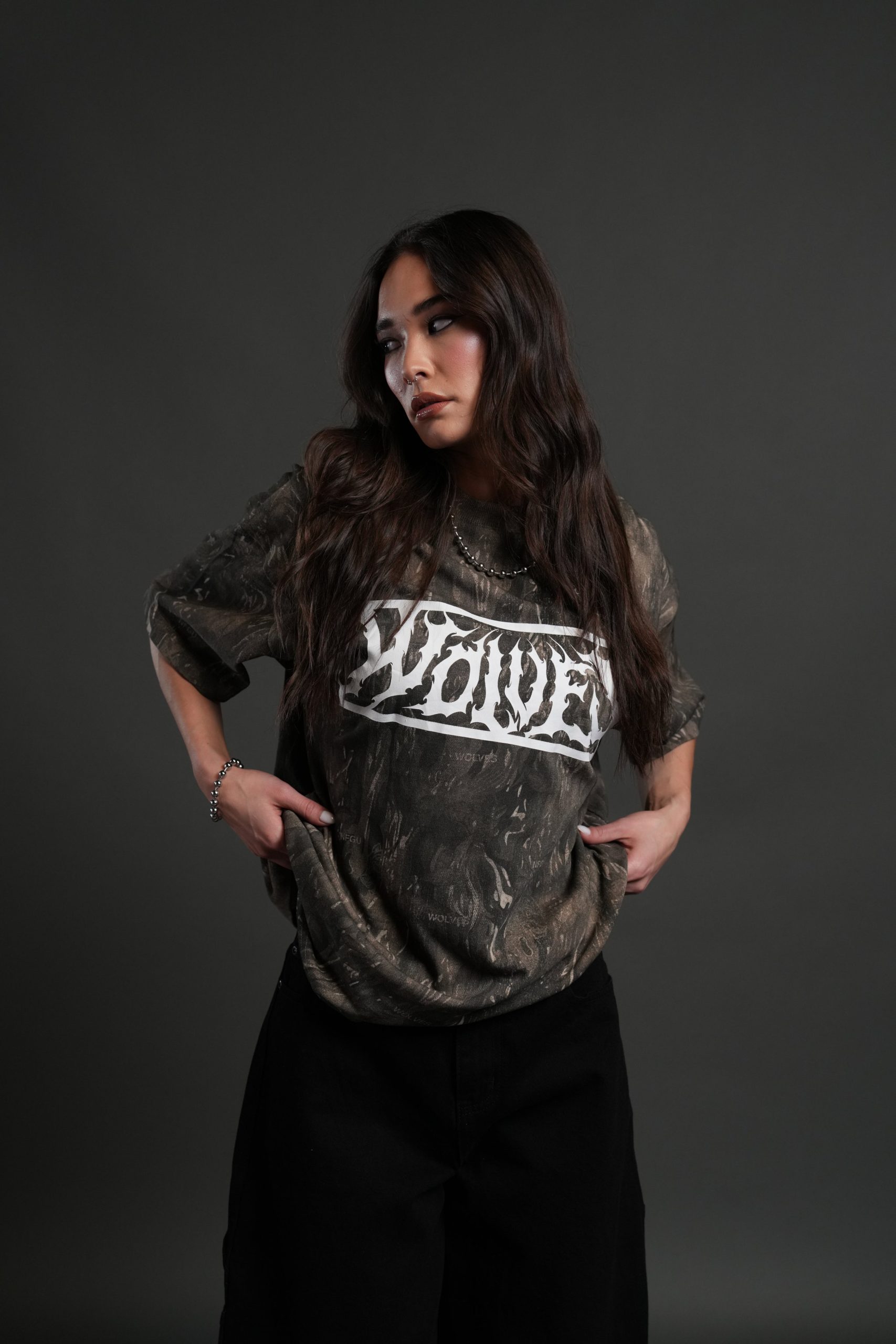 Midnight Wolves Unisex Premium Oversized Tee in Vintage Norse Camo - Image 5