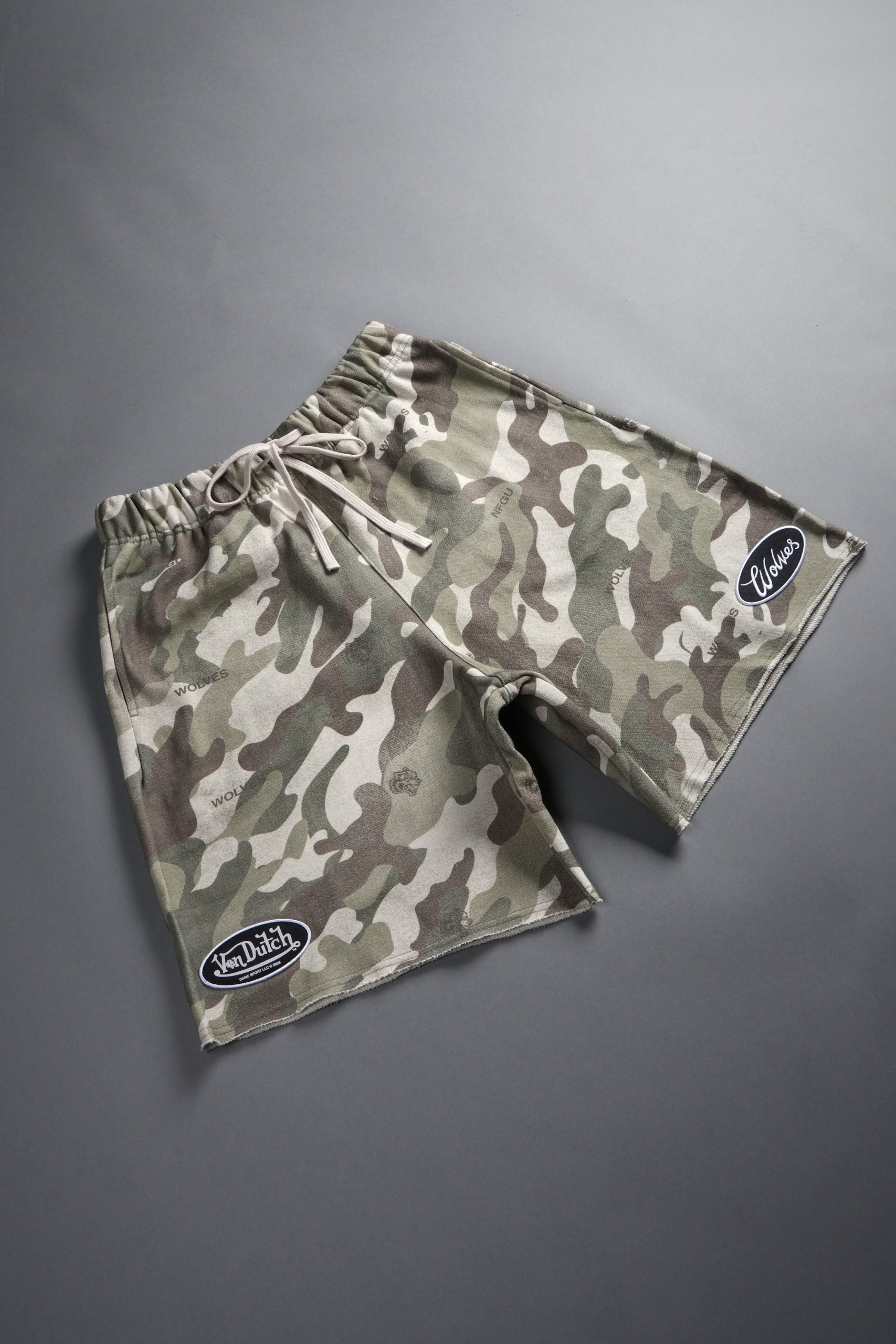 Rebel Heritage Grunge Oversized Raw Hem Post Lounge Sweat Shorts in DSVD Green Camo - Image 6