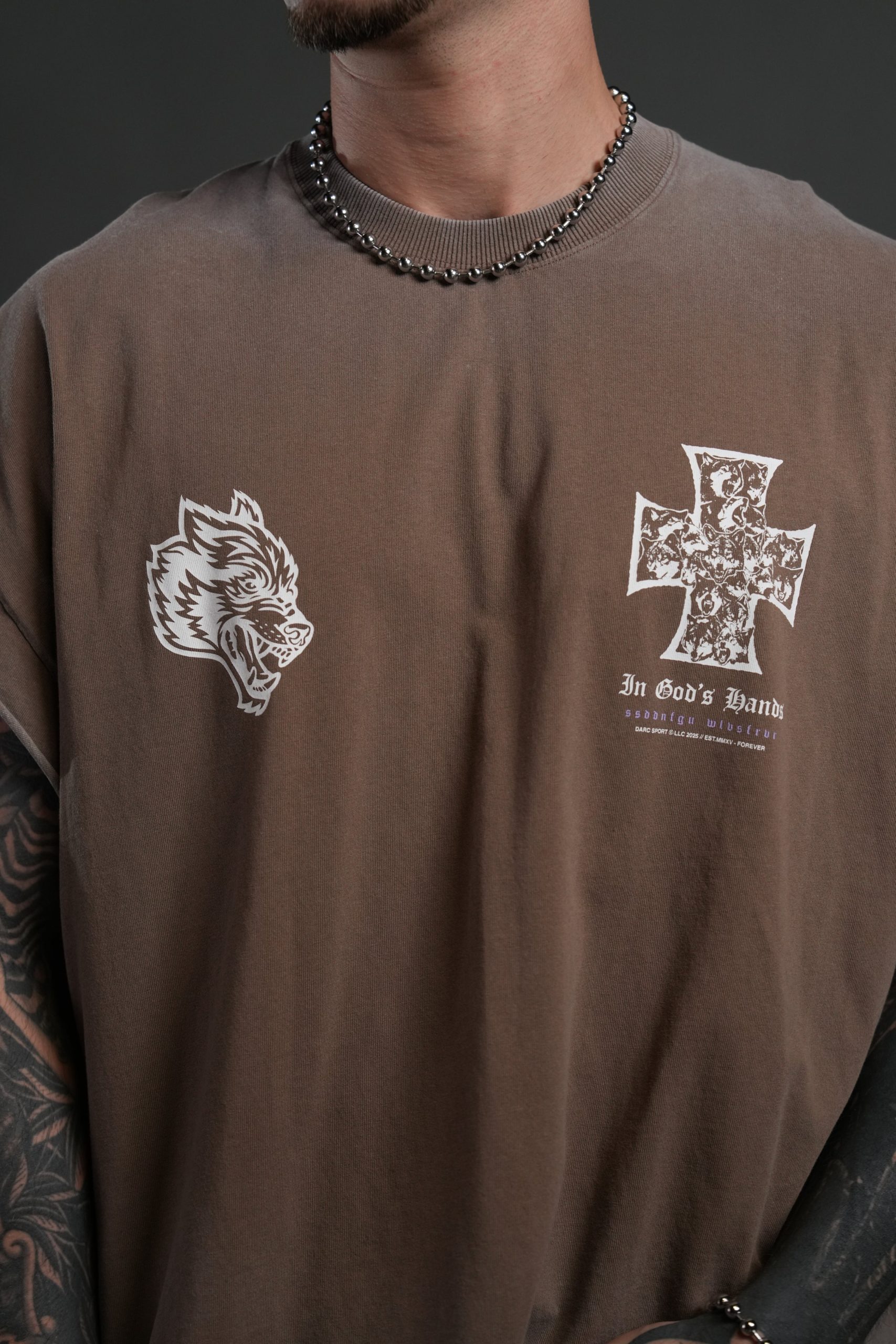 Iron Wolf Pack Grunge Cut-Off Tee in Mojave Brown - Image 6