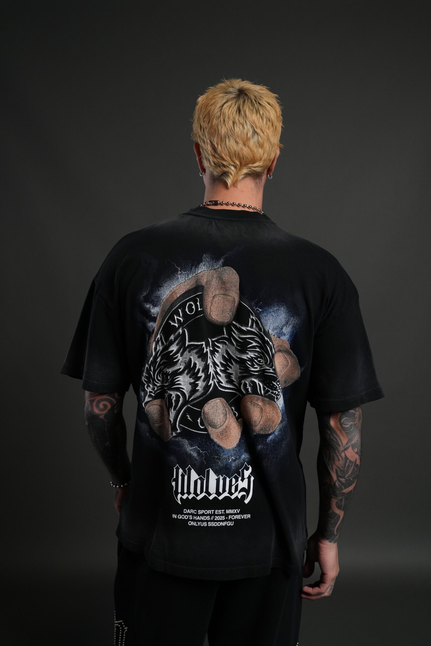 In God's Hands Premium Oversized Tee in Black Drift Wash - Image 4
