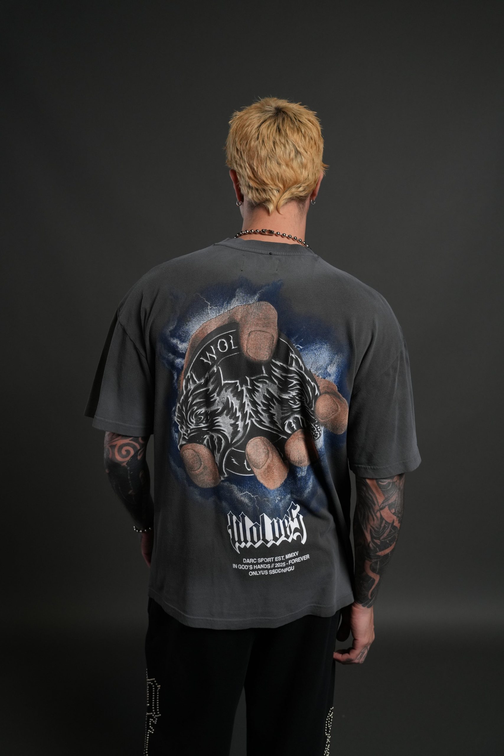 In God's Hands Premium Oversized Tee in Wolf Gray Drift Wash - Image 4