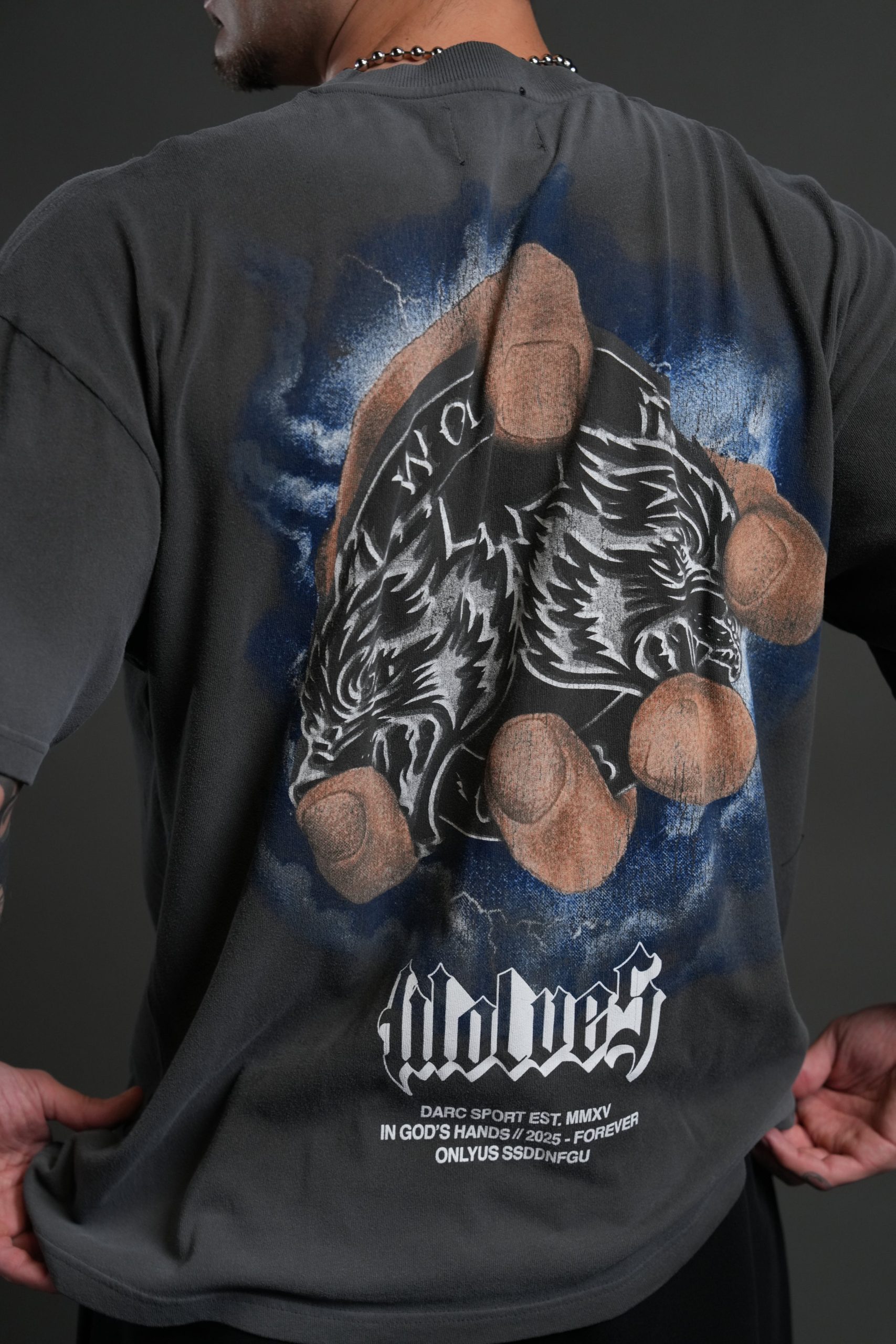 In God's Hands Premium Oversized Tee in Wolf Gray Drift Wash - Image 5