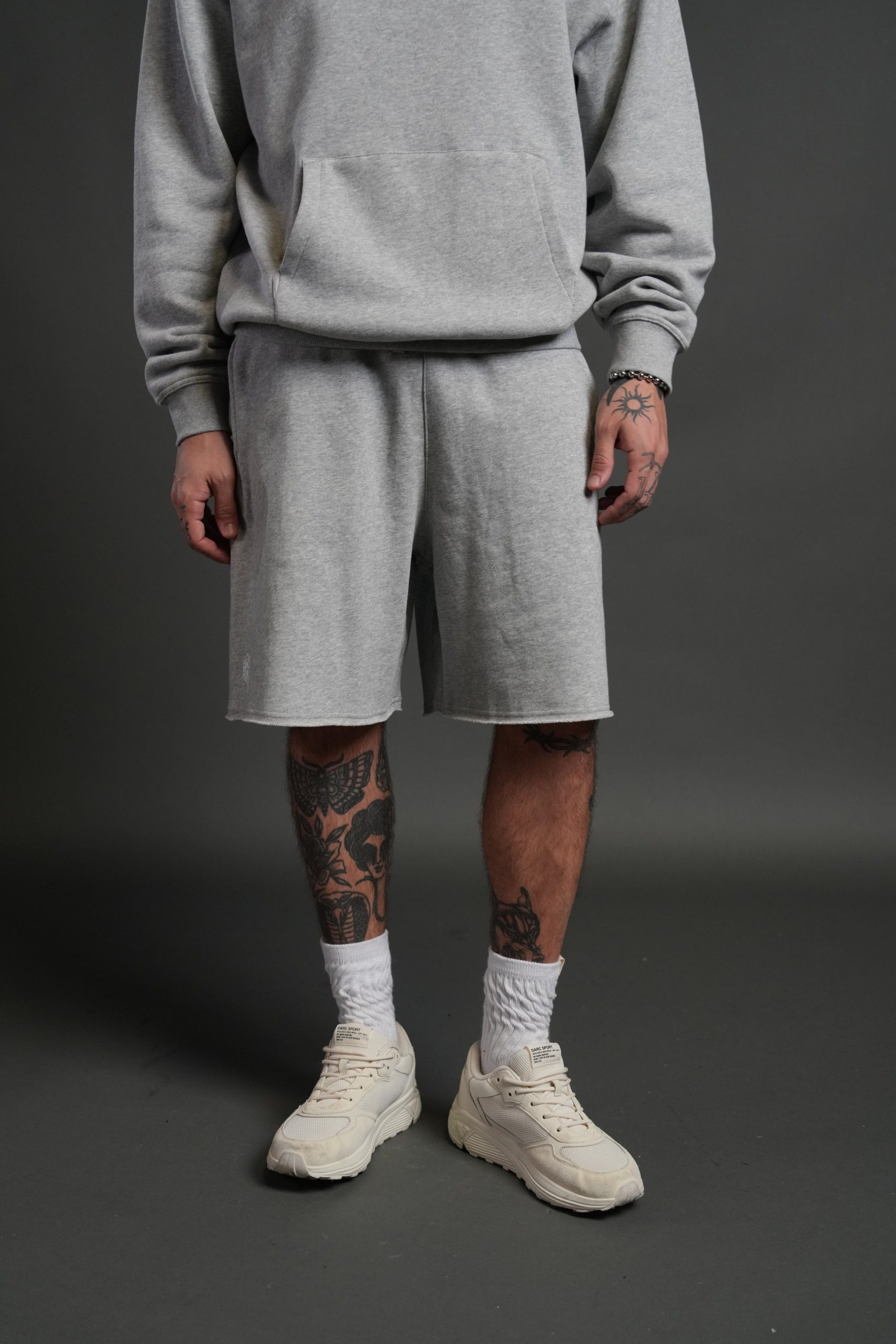 Dual Core Raw Hem Oversized Post Lounge Sweat Shorts in Light Athletic Gray - Image 2
