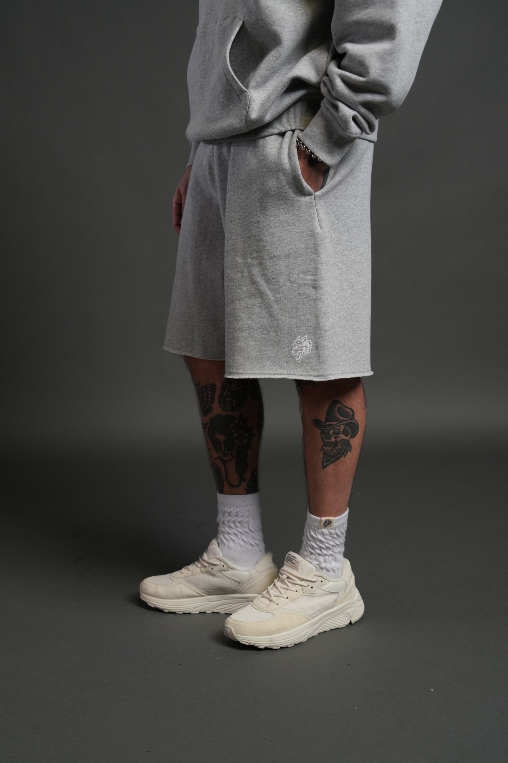 Dual Core Raw Hem Oversized Post Lounge Sweat Shorts in Light Athletic Gray - Image 4