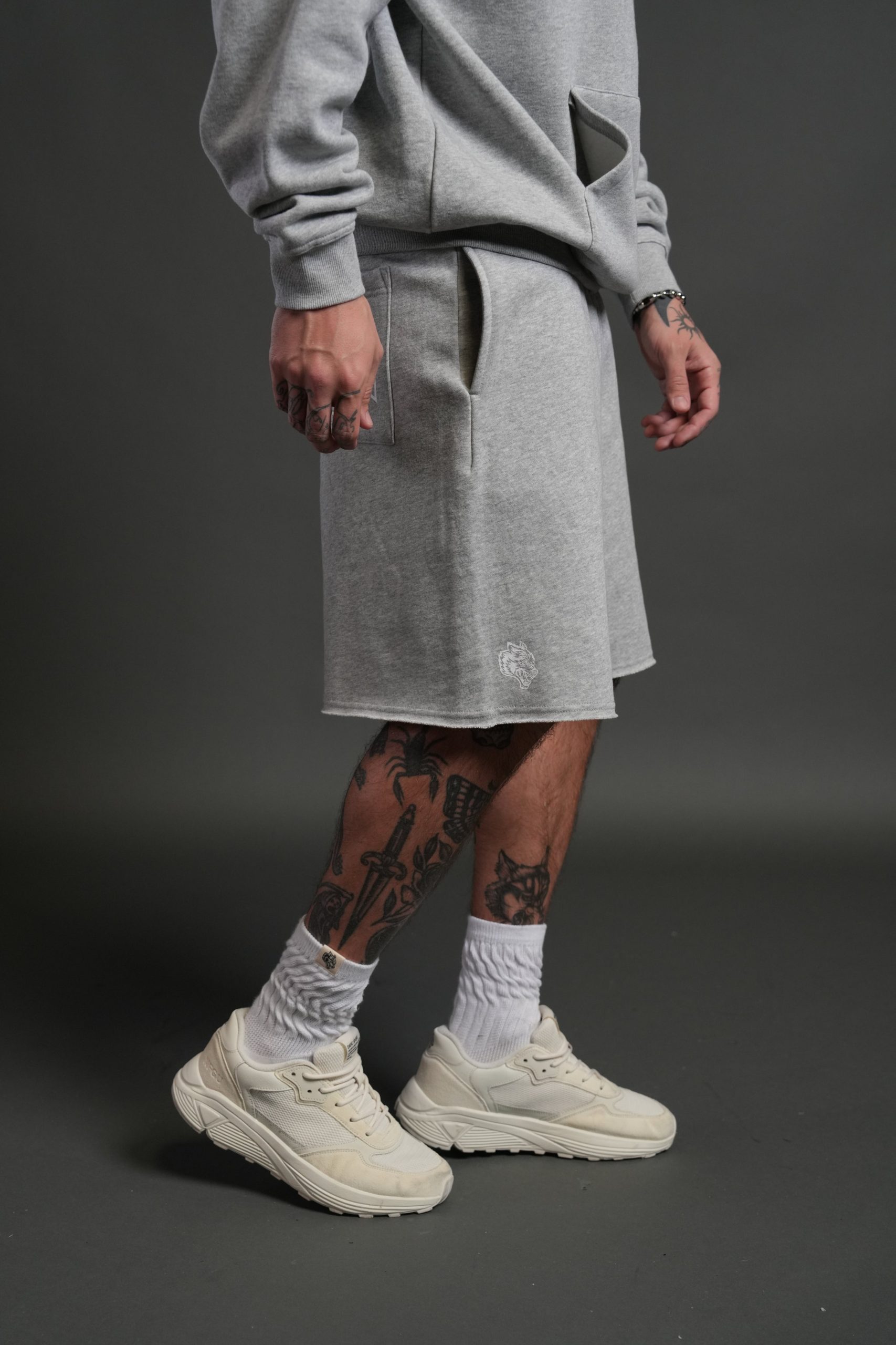 Dual Core Raw Hem Oversized Post Lounge Sweat Shorts in Light Athletic Gray - Image 5