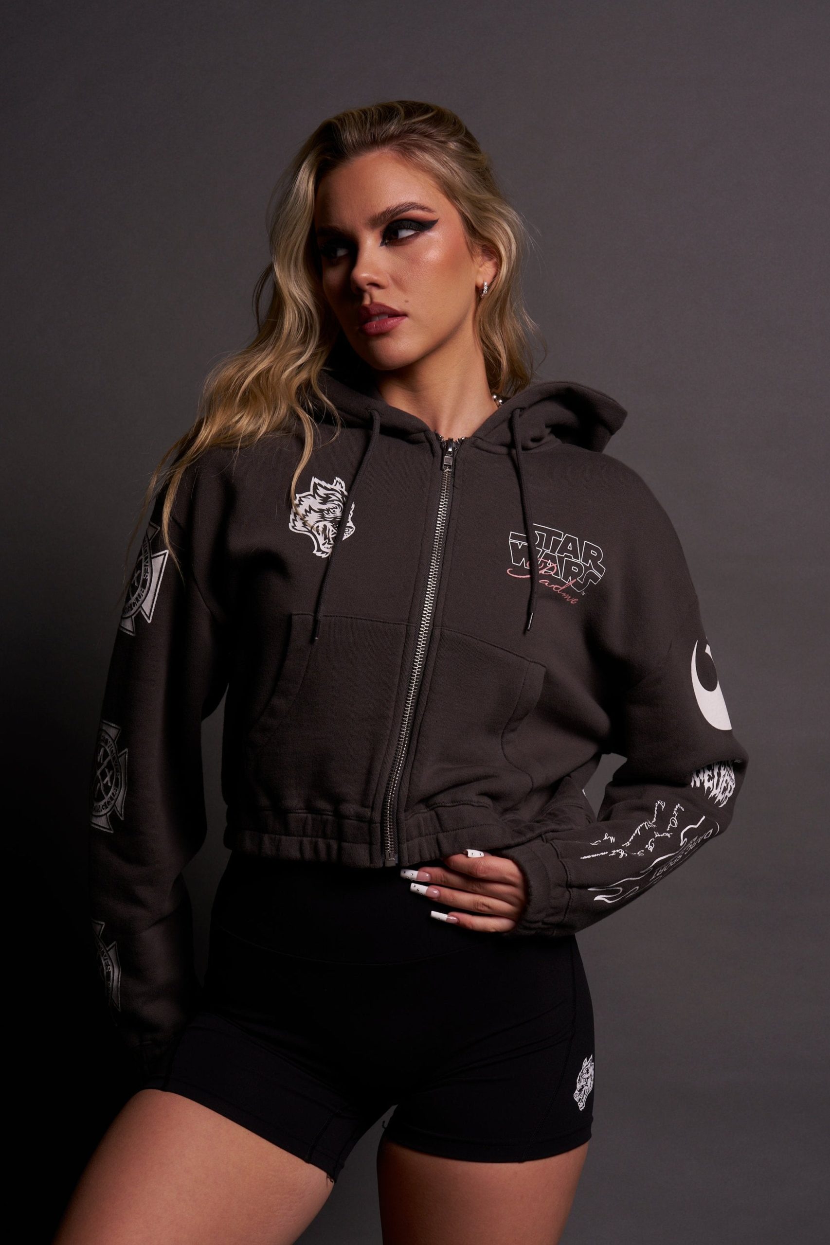 The Power Of The Dark Side Padme Chambers (Cropped) Zip Hoodie in Wolf Gray