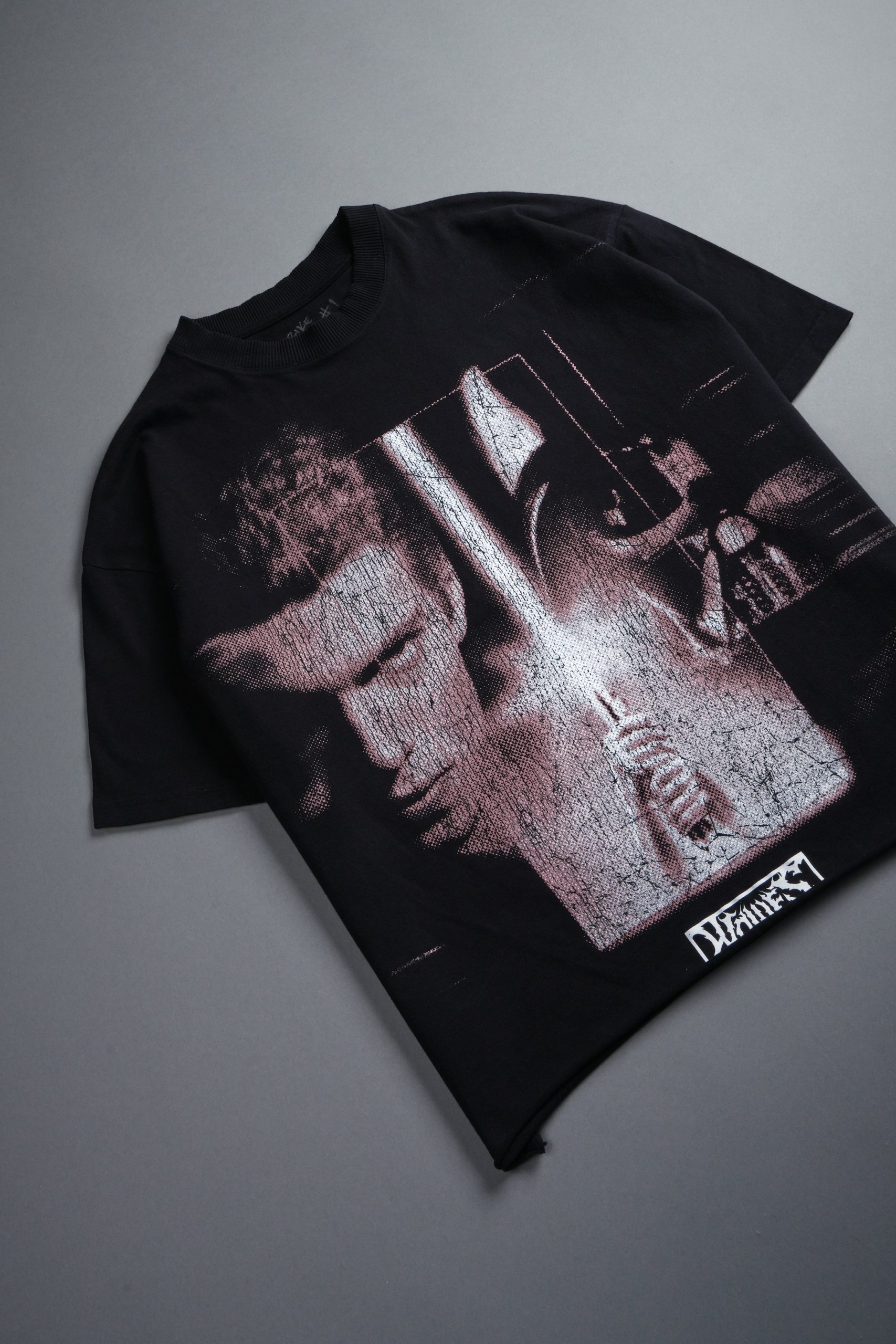 Awakened Power Grunge Mid Length Raw Hem Tee in Black - Image 7