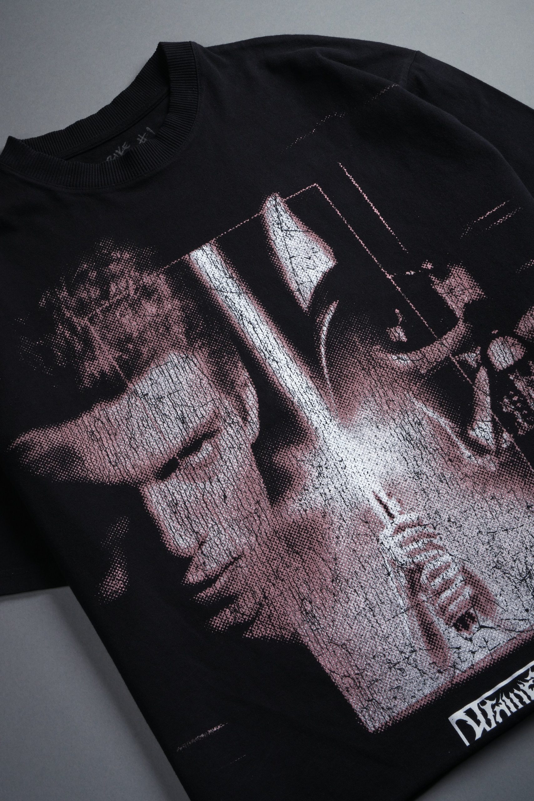 Awakened Power Grunge Mid Length Raw Hem Tee in Black - Image 8