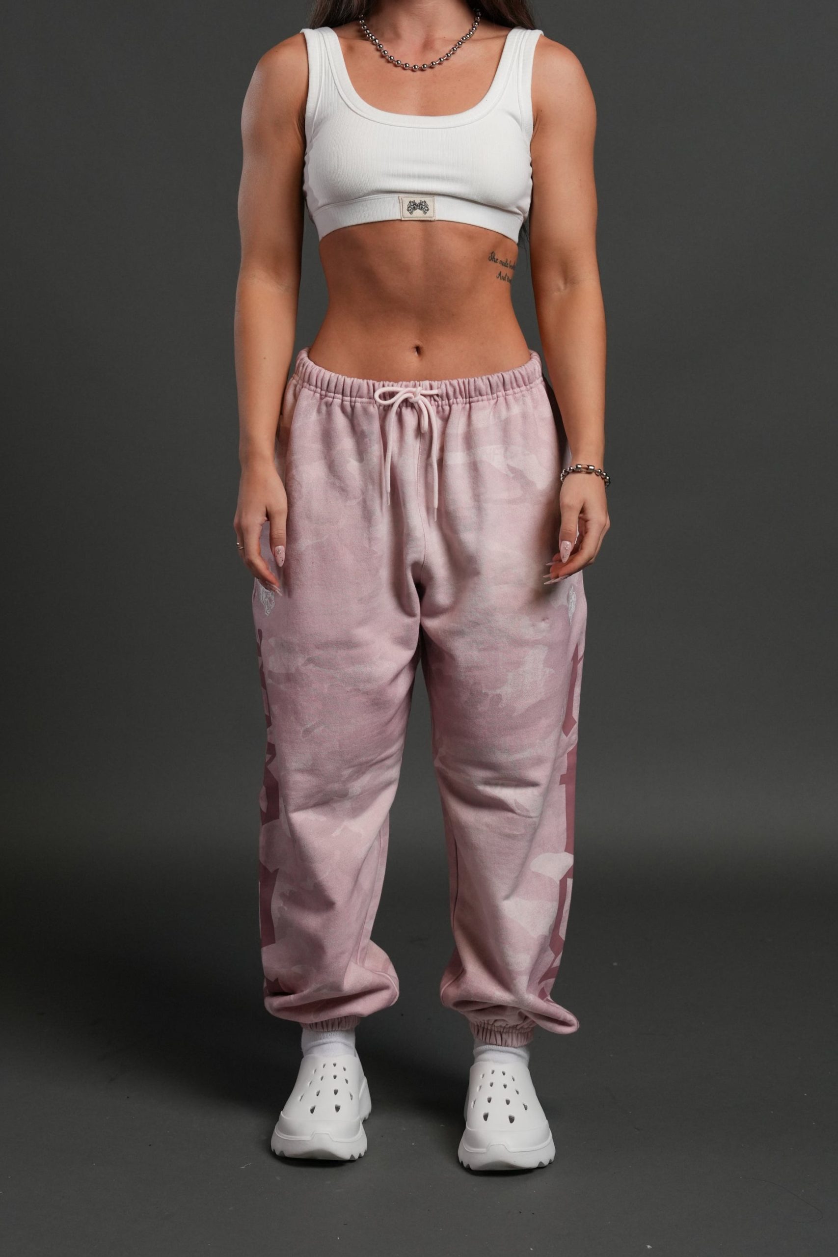 Our Mantra Unisex Lounger Sweat Pants in Blush Vintage Woodland Camo - Image 2