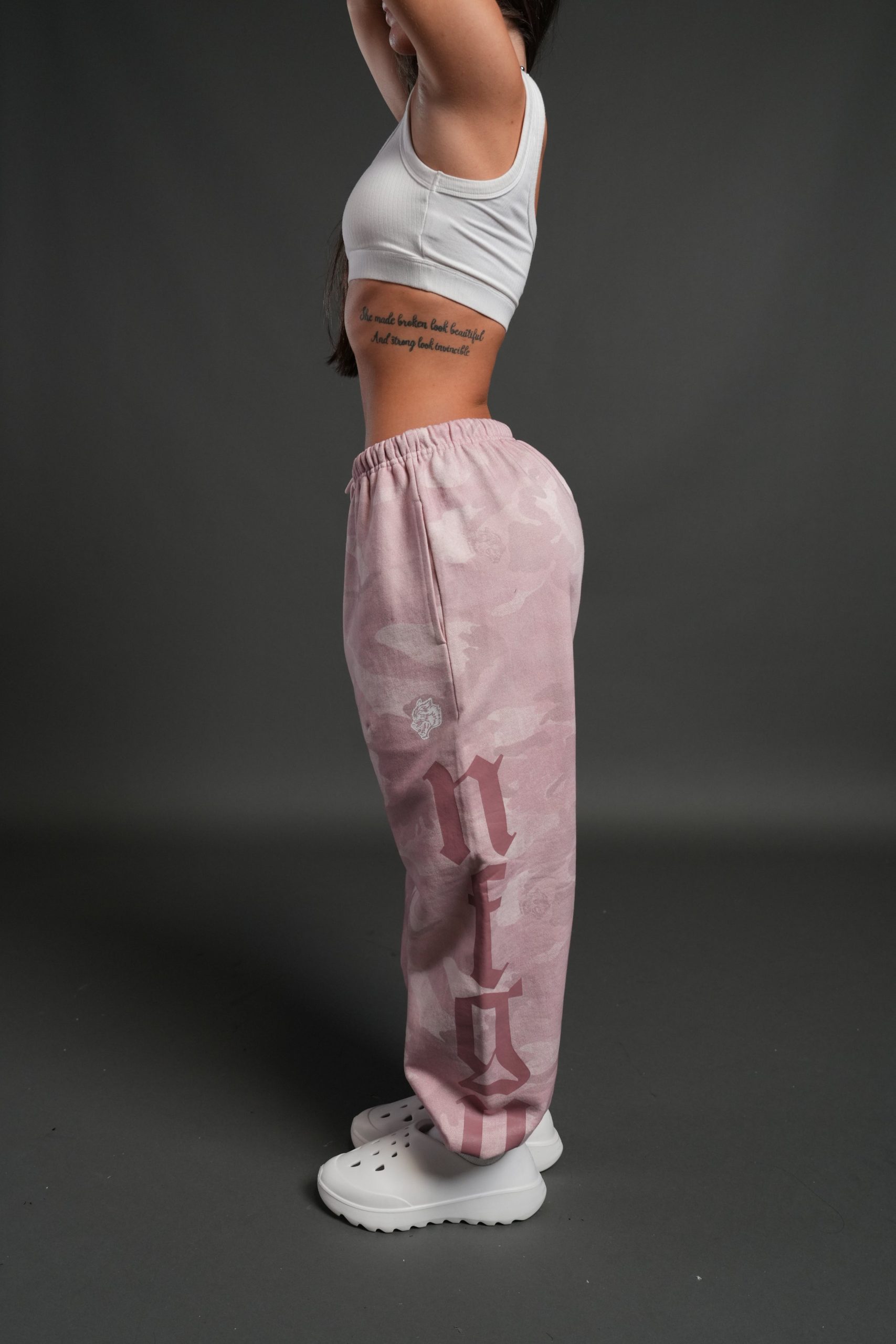 Our Mantra Unisex Lounger Sweat Pants in Blush Vintage Woodland Camo - Image 4