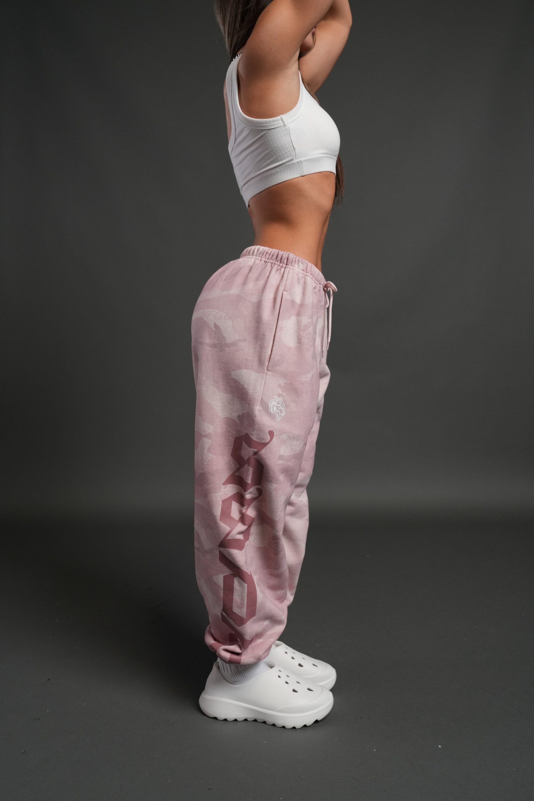 Our Mantra Unisex Lounger Sweat Pants in Blush Vintage Woodland Camo - Image 6