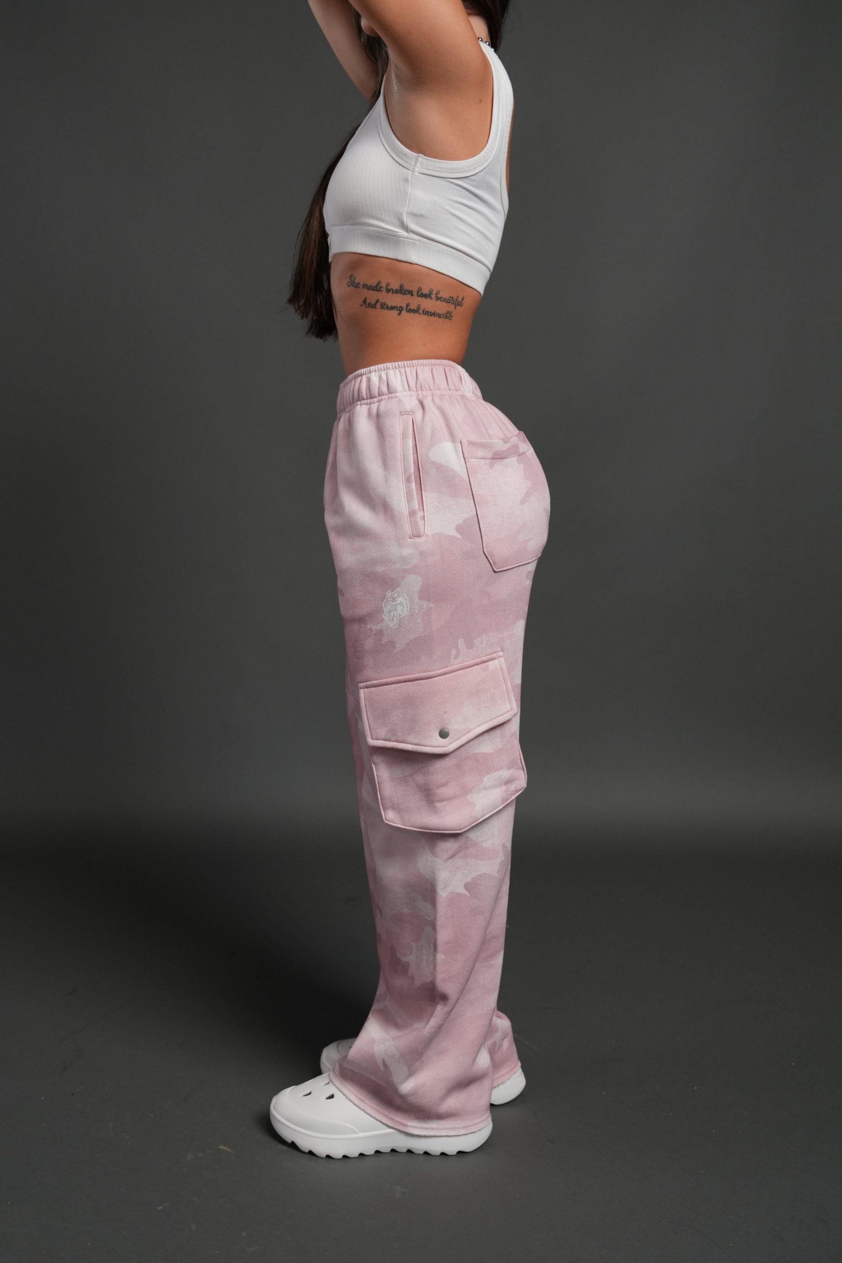 Dual Cherub NFGU Big Cozy Sweats in Blush Vintage Woodland Camo - Image 2