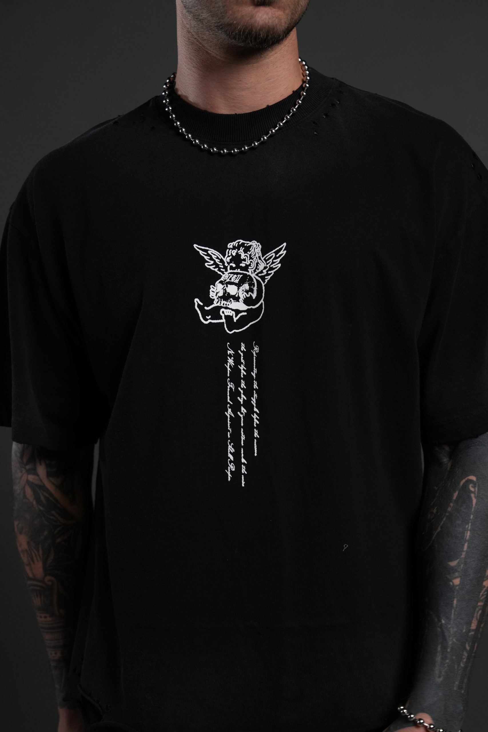 Mi Corazon Distressed Grunge Tee in Black Drift Wash - Image 7