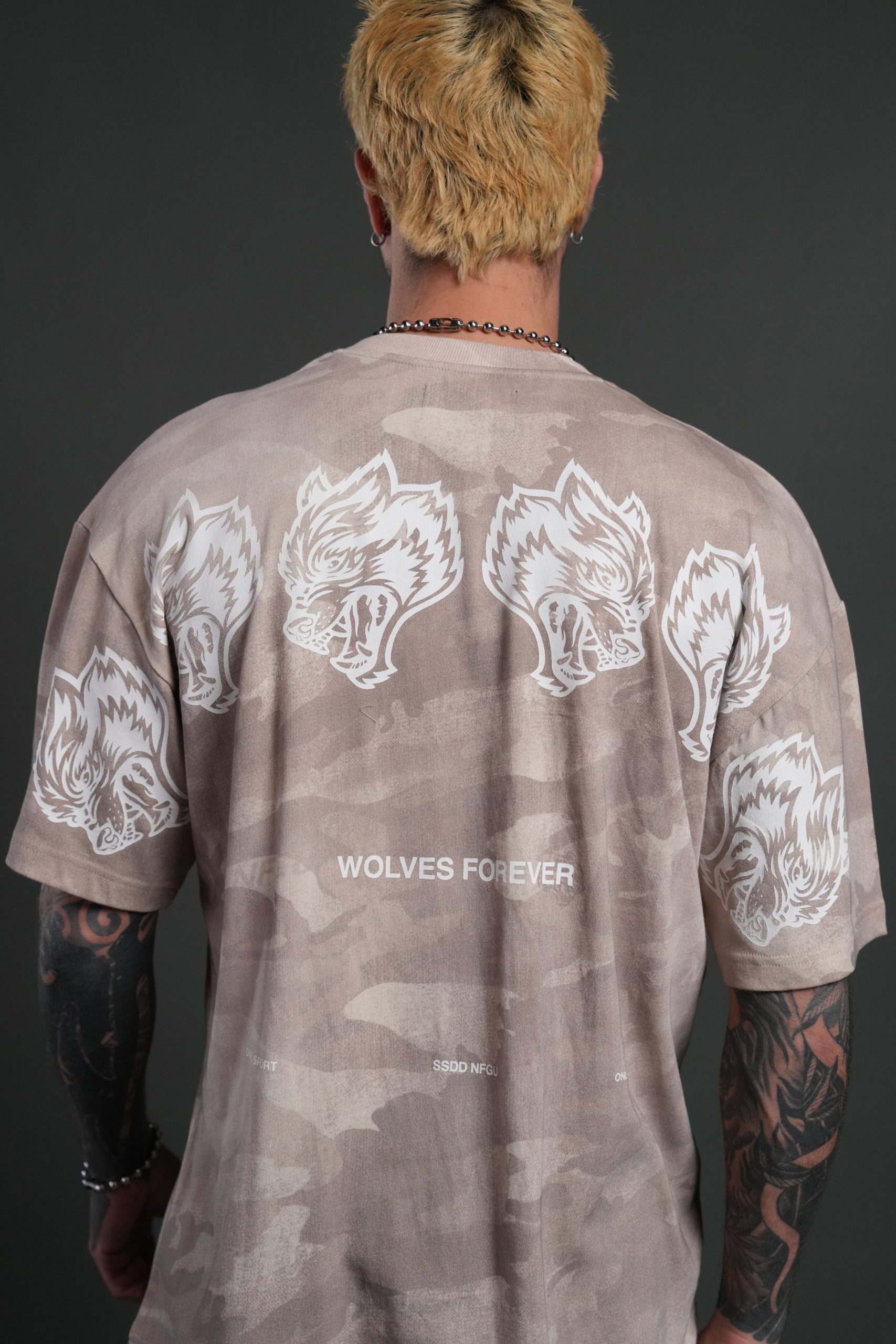 Wolves Have Your Back Unisex Premium Oversized Tee in Clay Vintage Woodland Camo - Image 6