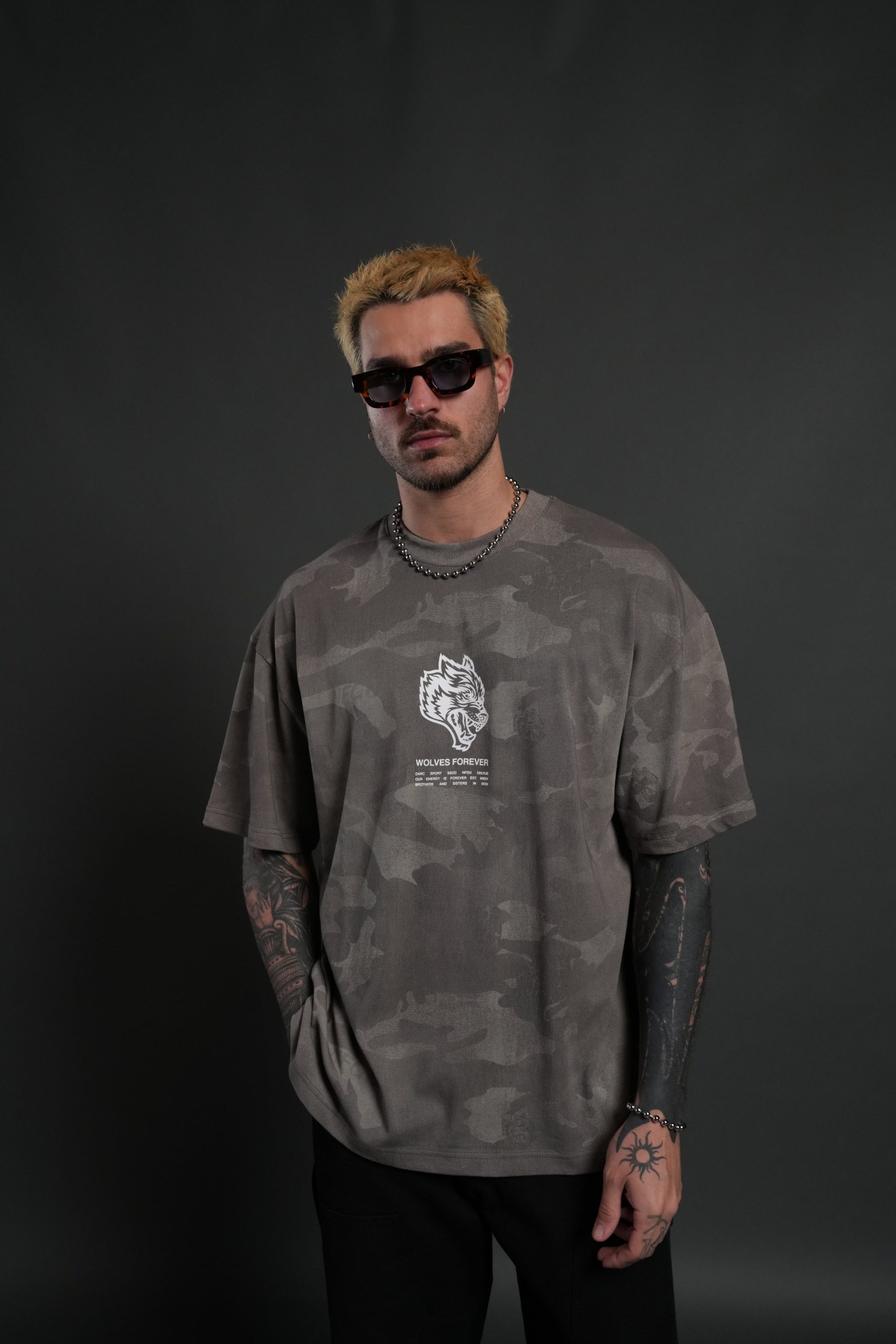 Wolves Have Your Back Unisex Premium Oversized Tee in Lush Vintage Woodland Camo - Image 9