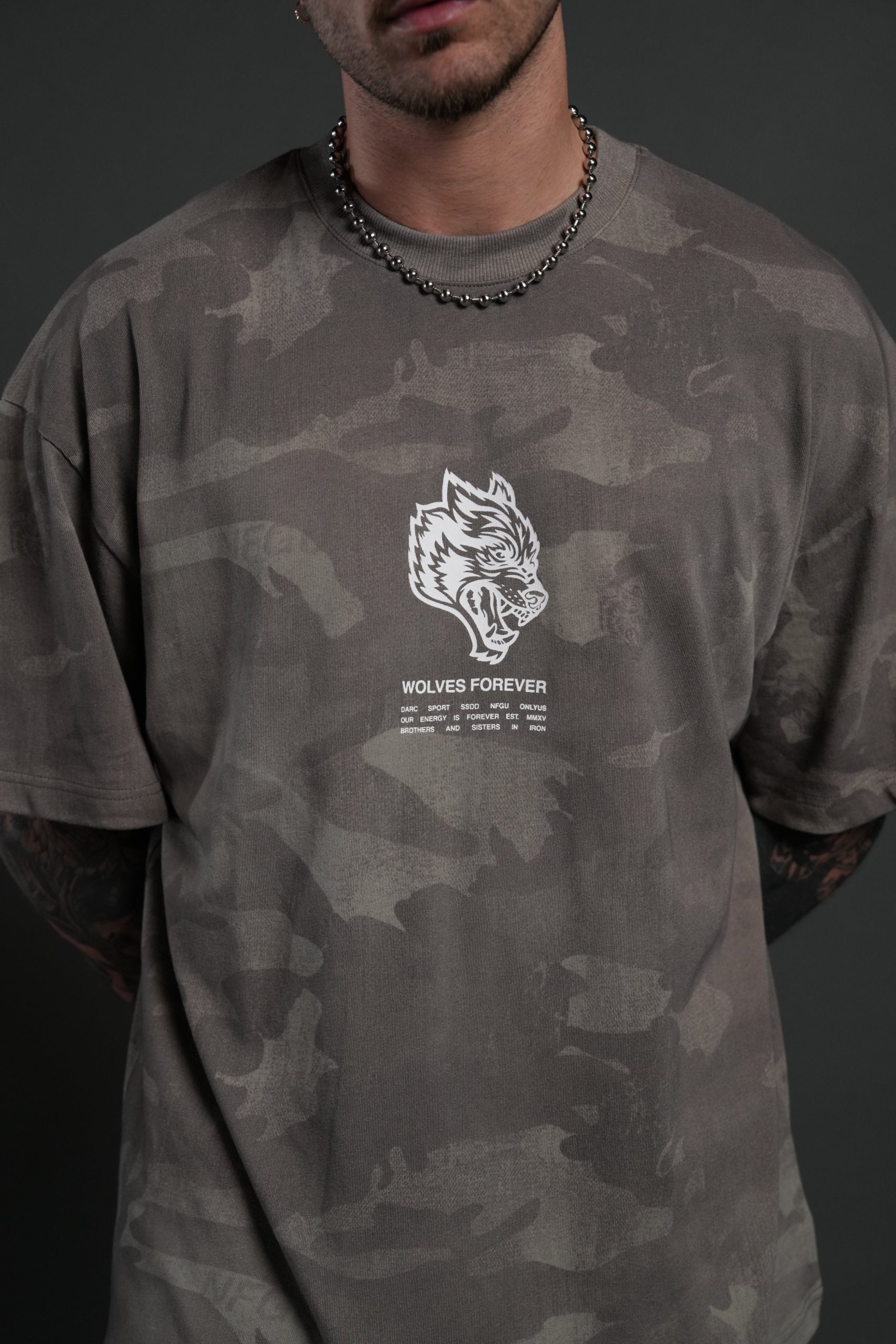 Wolves Have Your Back Unisex Premium Oversized Tee in Lush Vintage Woodland Camo - Image 11
