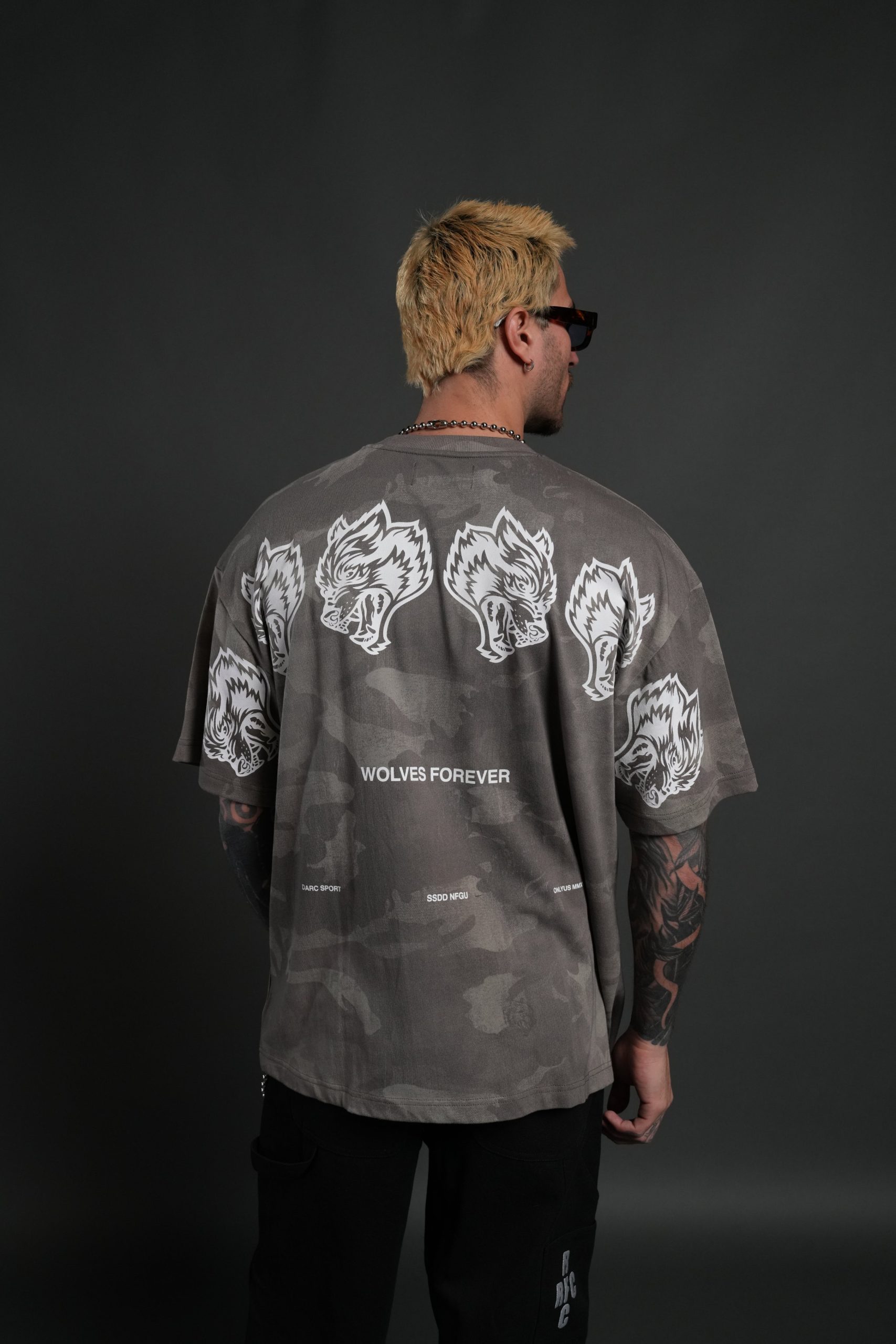 Wolves Have Your Back Unisex Premium Oversized Tee in Lush Vintage Woodland Camo - Image 10