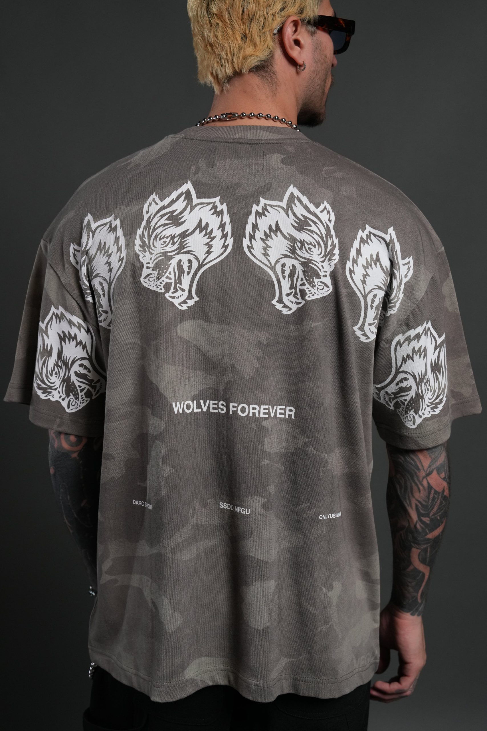 Wolves Have Your Back Unisex Premium Oversized Tee in Lush Vintage Woodland Camo - Image 12