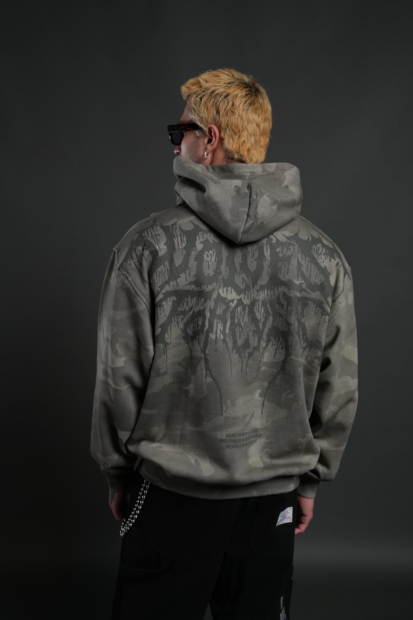 Drip Hesh WLVS FRVR Unisex Pierce Hoodie in Lush Vintage Woodland Camo - Image 2