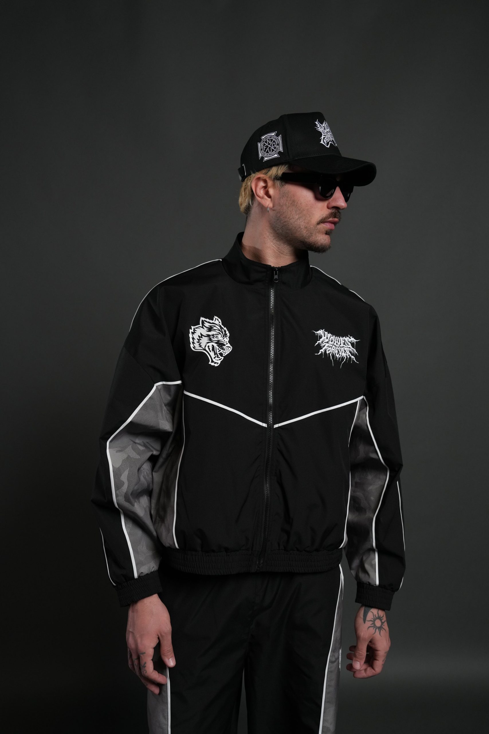 Drip Hesh Quinn Track Jacket in Black/Lush Vintage Woodland Camo - Image 2