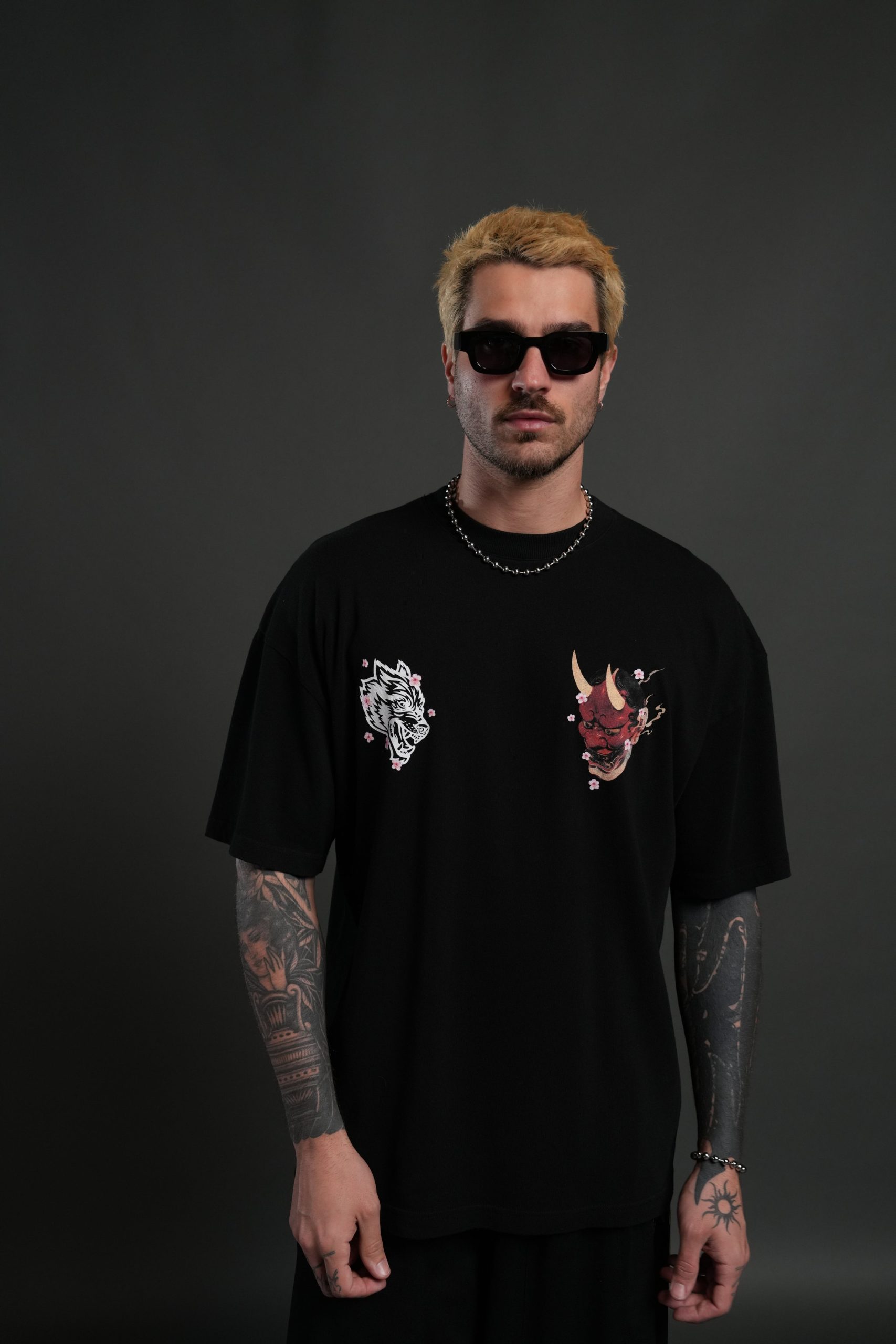 Oni Code Blossom Premium Oversized Tee in Black - Image 2