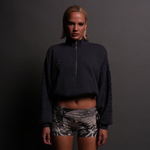 Our Mantra Appliqu?? Oversized Everson Mockneck in Midnight Blue
