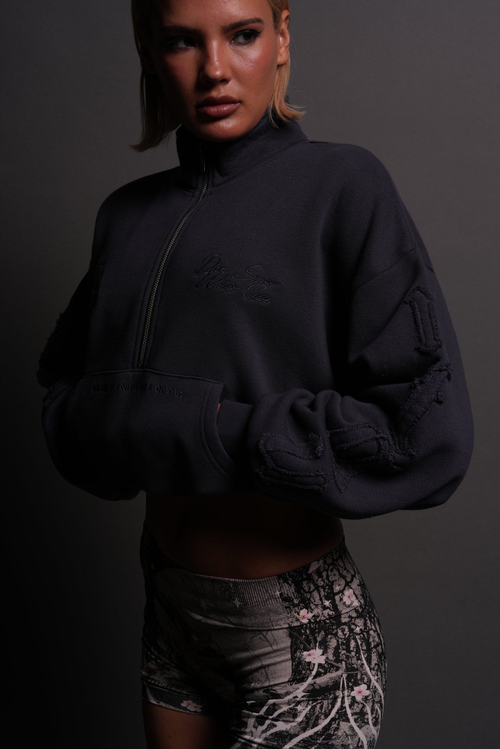 Our Mantra Appliqué Oversized Everson Mockneck in Midnight Blue - Image 3