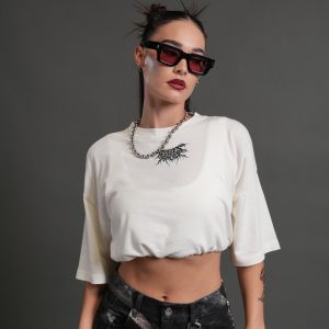 Forged From Iron Bungee Cropped Tee in Cream