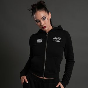 Our Time Iris Zip Up She Hoodie in Black