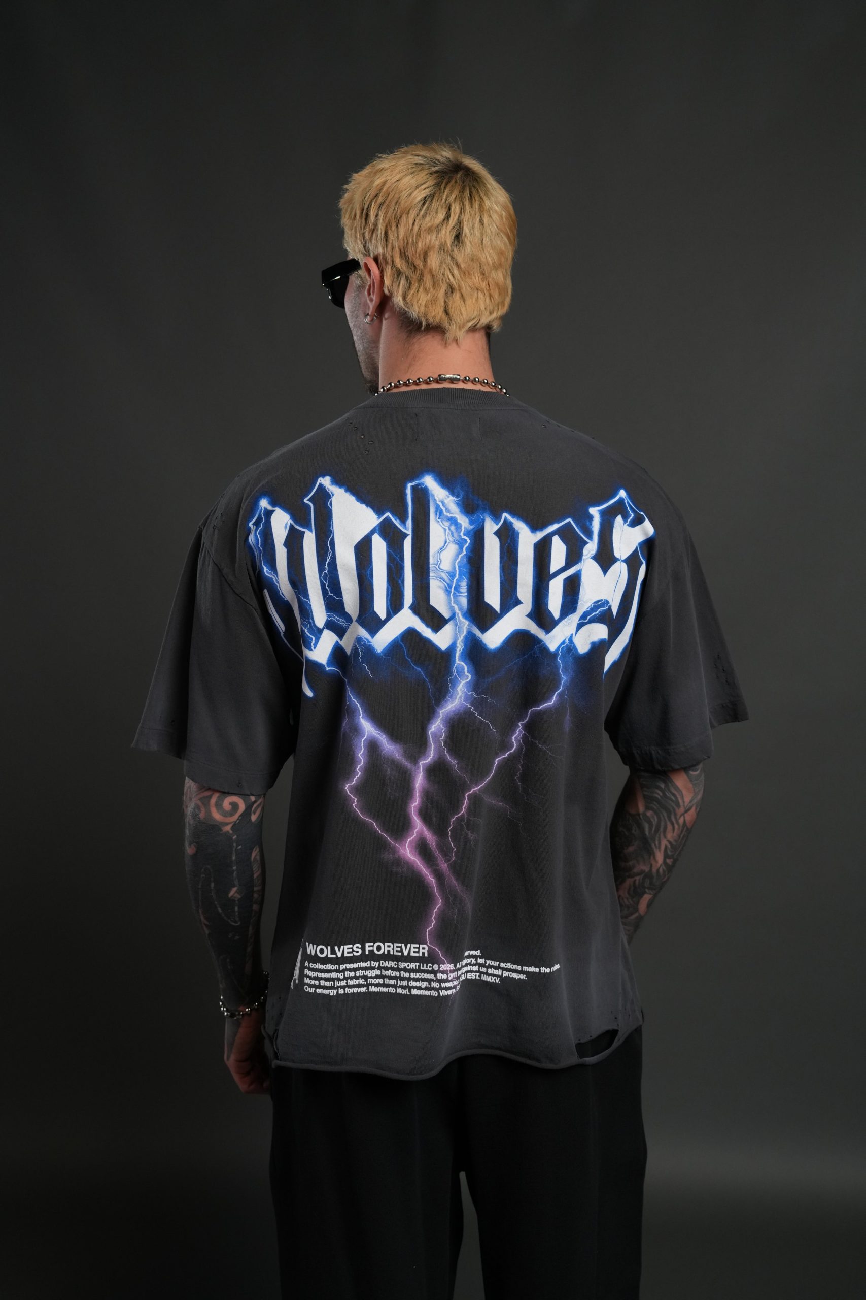 Wolves Lightning Distressed Grunge Tee in Wolf Gray Drift Wash - Image 4