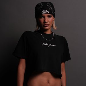 Our Script Premium (Cropped) Tee in Black Spine Sun Fade