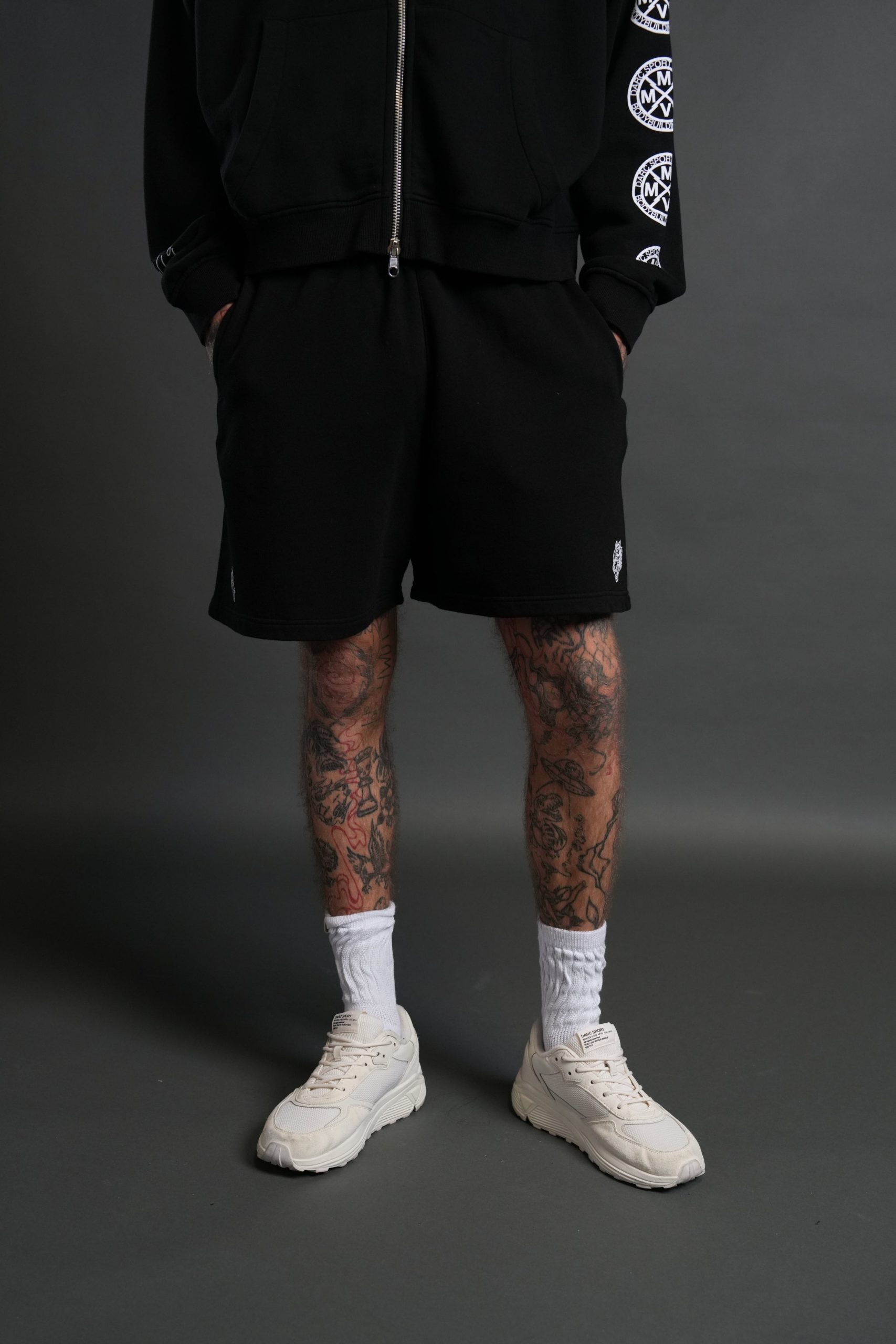 Box Patch Dual Post Lounge Sweat Shorts V2 in Black - Image 2