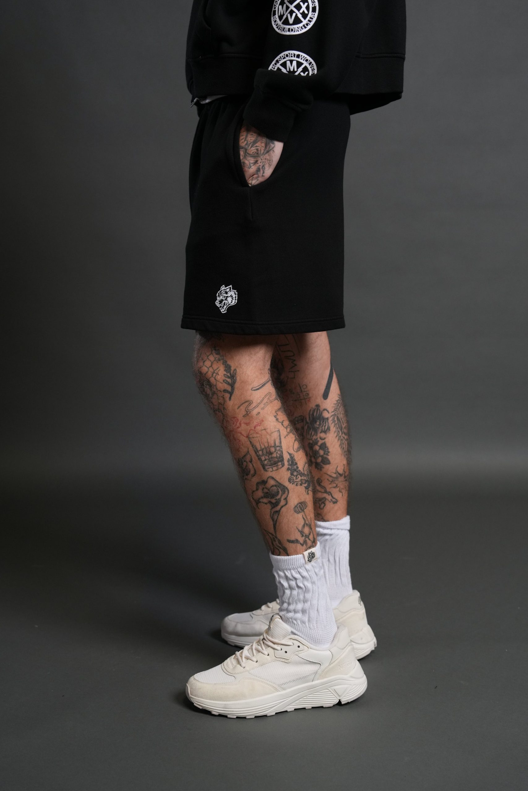 Box Patch Dual Post Lounge Sweat Shorts V2 in Black - Image 4