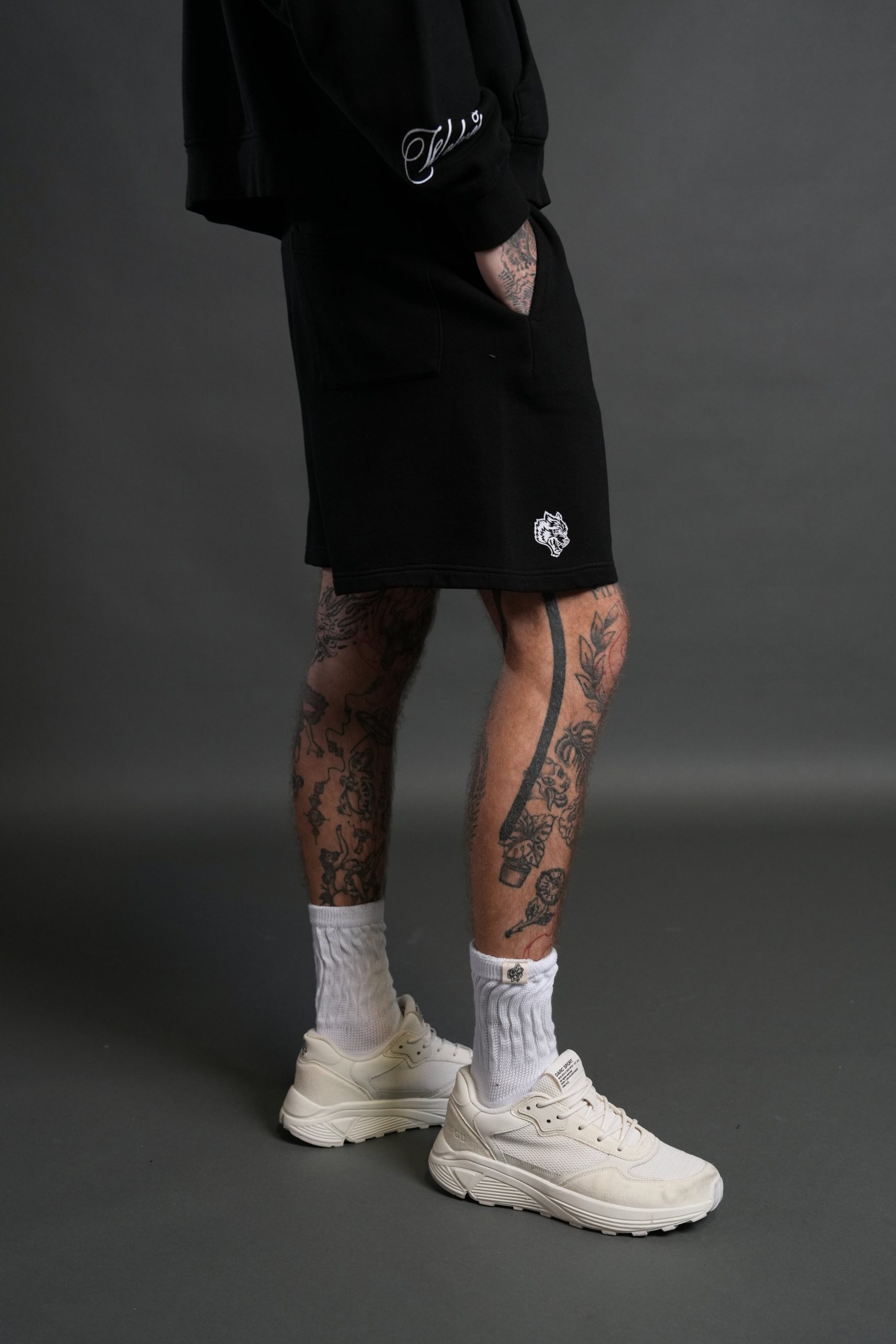 Box Patch Dual Post Lounge Sweat Shorts V2 in Black - Image 5