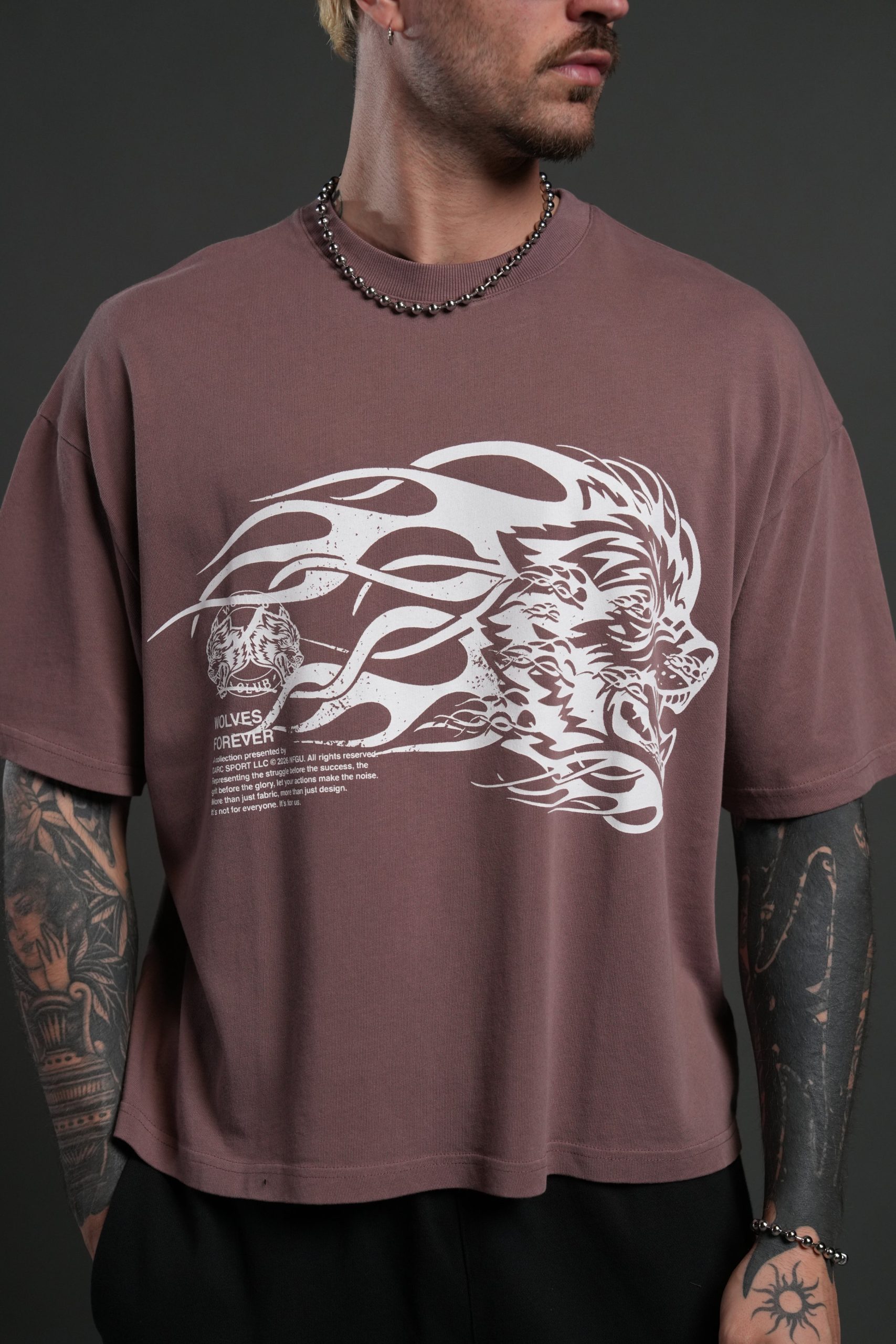 Wolf of the Flame Premium Box Cut Tee in Mauve - Image 5