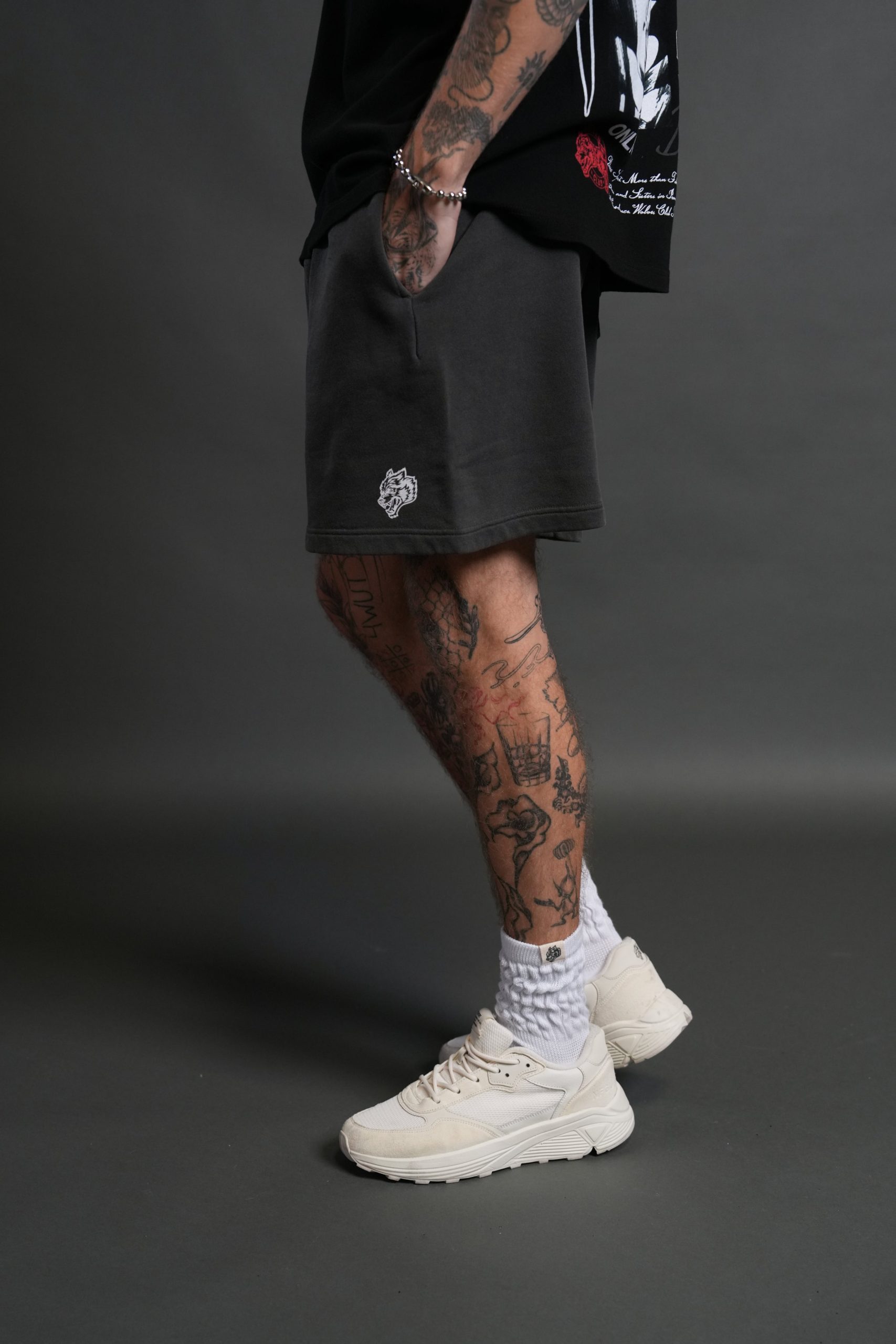 Box Patch Dual Post Lounge Sweat Shorts V2 in Wolf Gray - Image 4