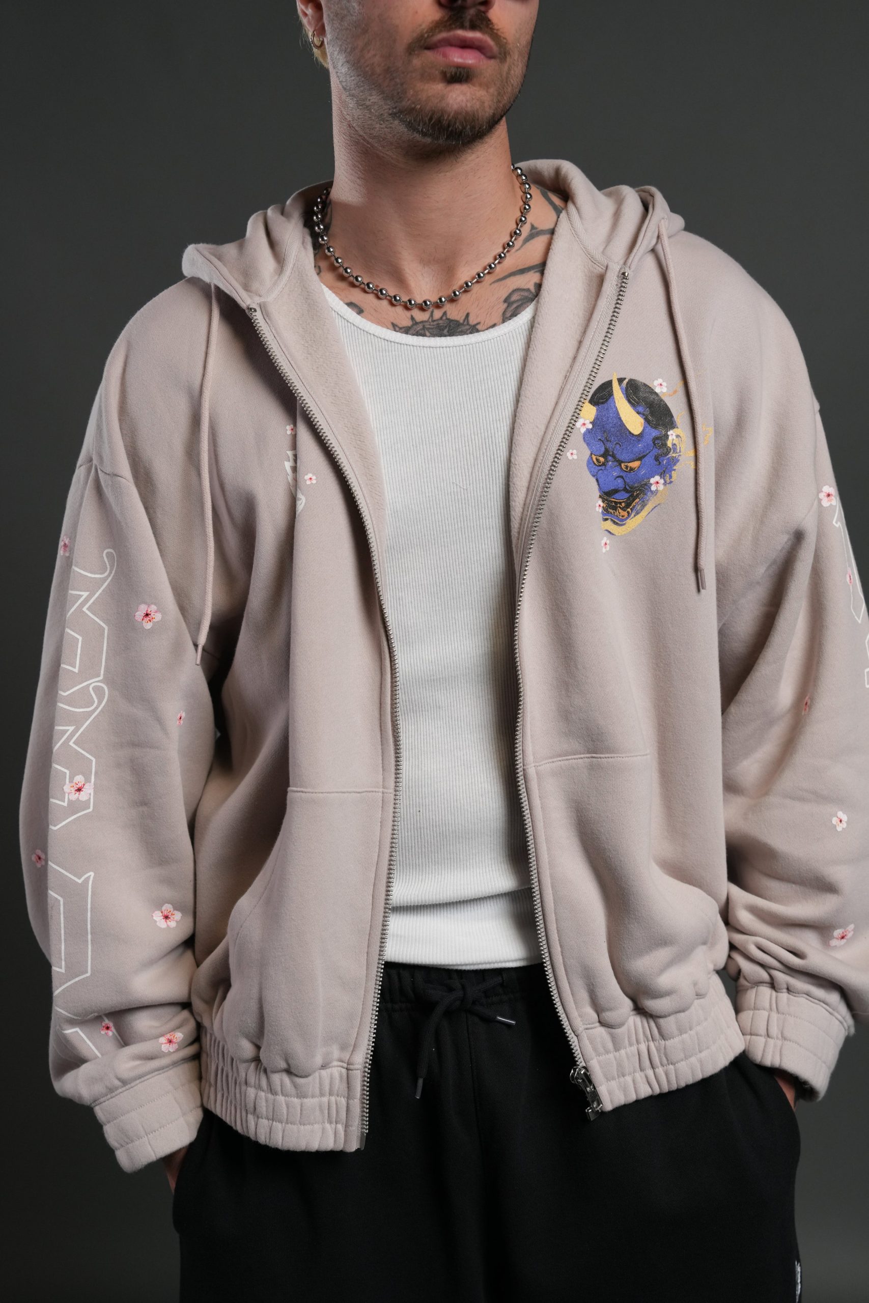 Oni Code Blossom Chambers Zip Hoodie in Clay - Image 6