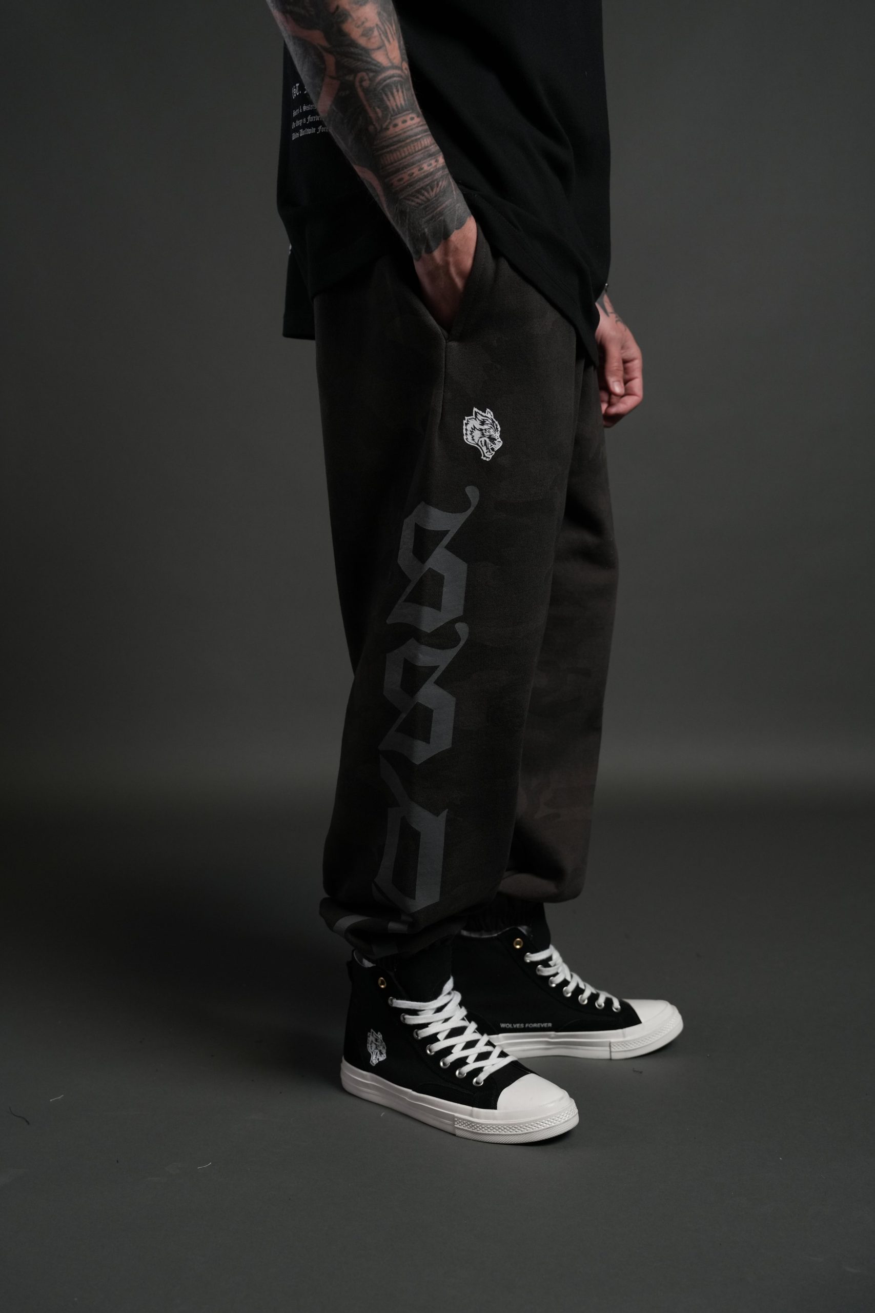 Our Mantra Lounger Sweat Pants in Black Vintage Woodland Camo - Image 5