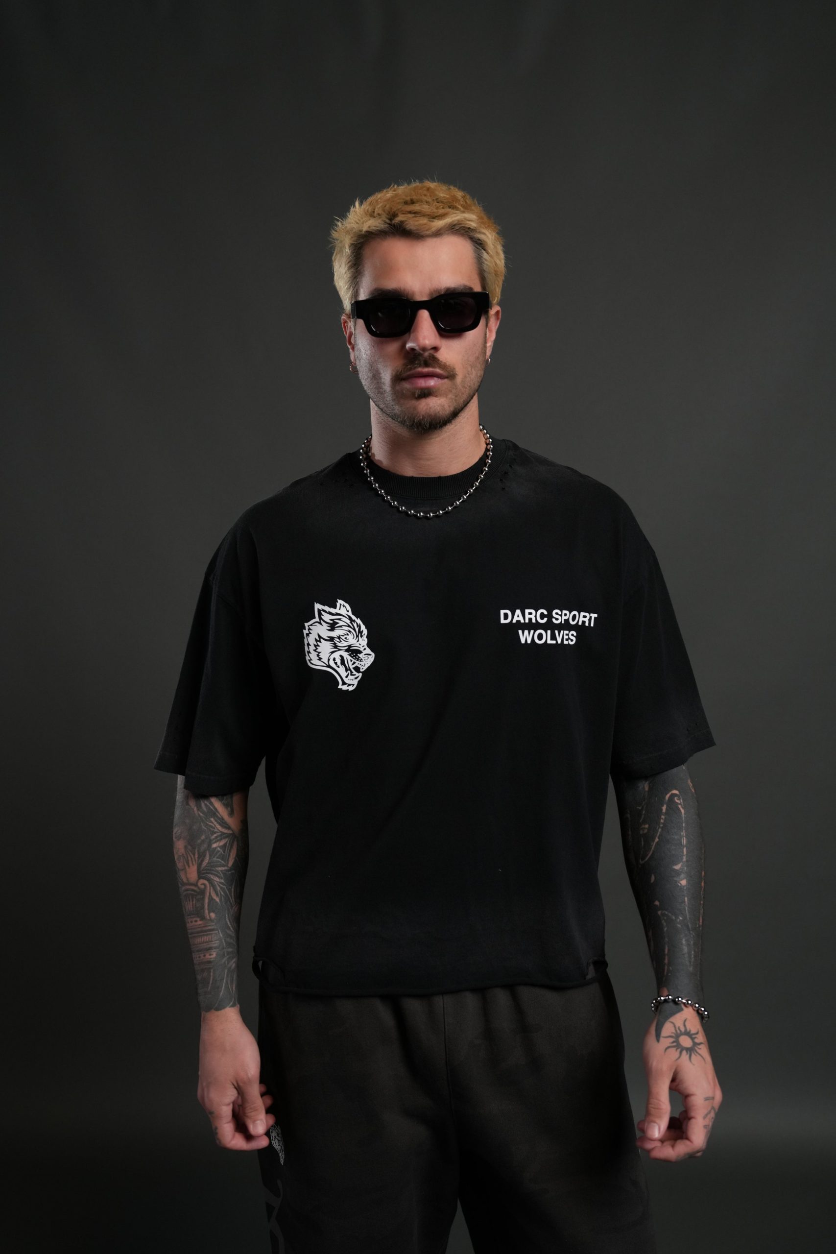 Sangrado Distressed Grunge Box Cut Tee in Black Drift Wash - Image 2