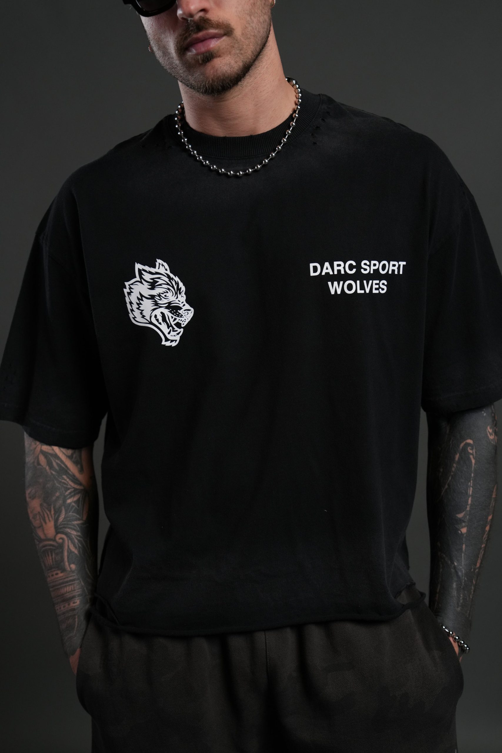 Sangrado Distressed Grunge Box Cut Tee in Black Drift Wash - Image 7