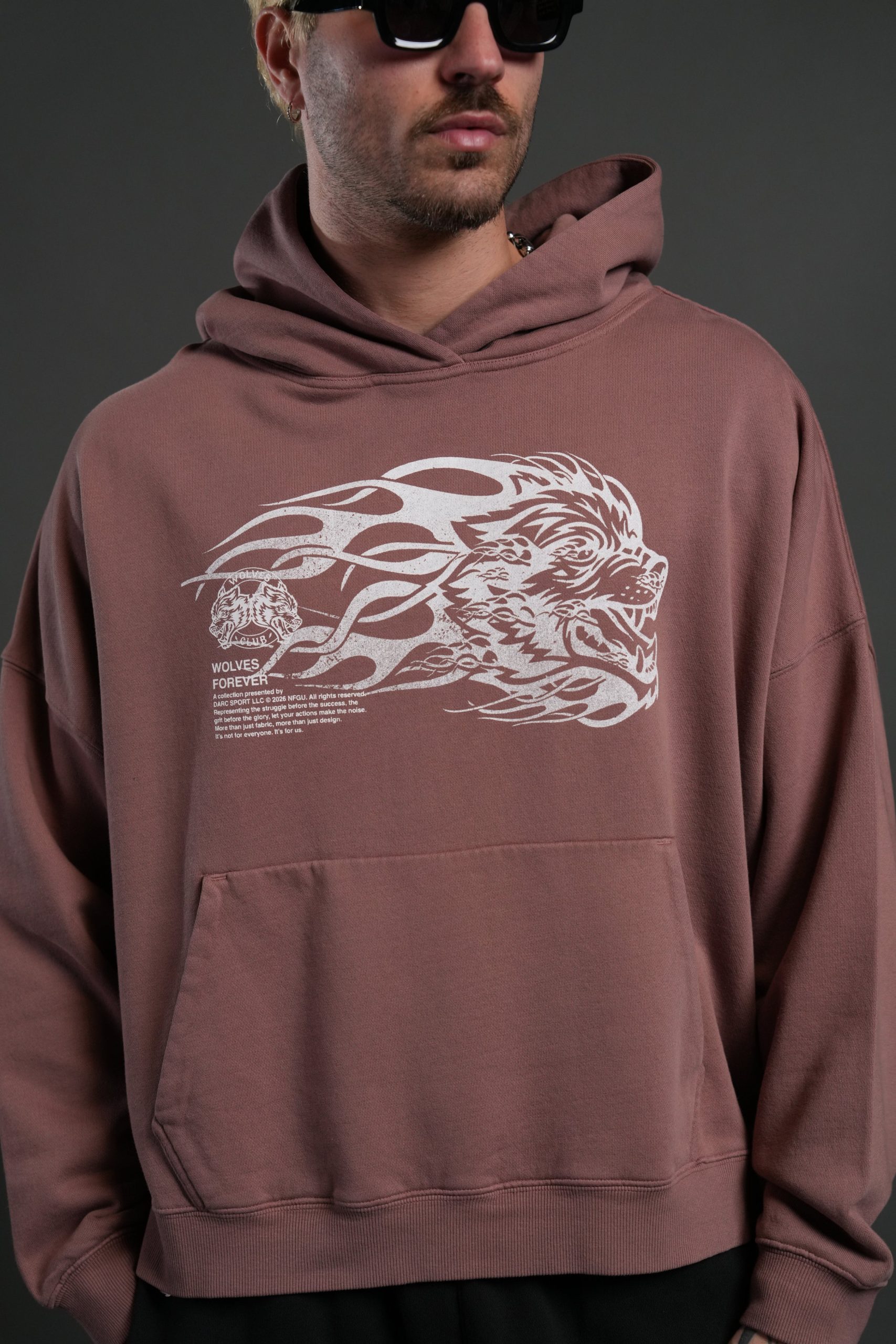 Wolf of the Flame Grunge Gage Box Cut Hoodie in Mauve - Image 6